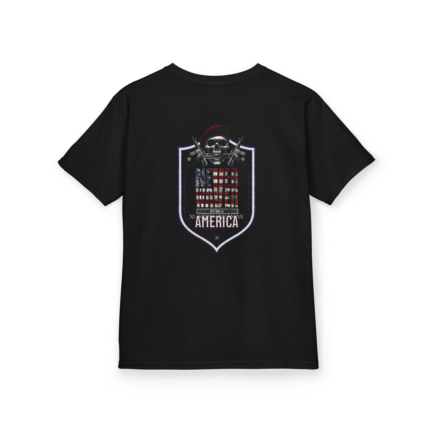 Patriotic Kids Heavy Cotton Tee - 'America Never Waver' USA Graphic Tee - Never Waver