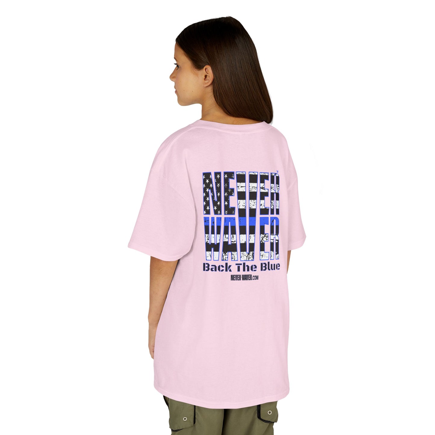 Never Waver Back The Blue  Kids Heavy Cotton™ Tee - Never Waver
