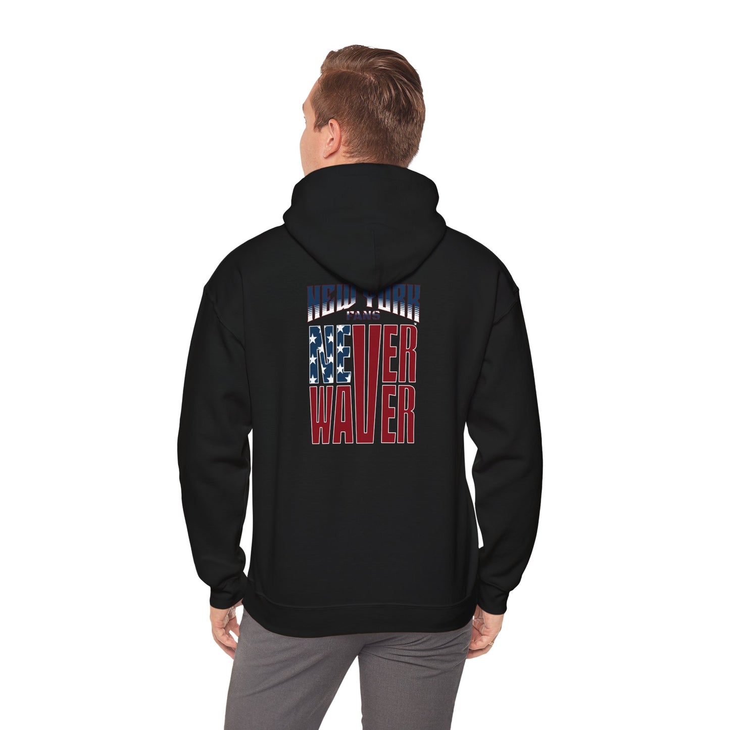 Unisex Heavy Blend™ Hoodie - 'New York Fans Never Waver' American Flag Design - Never Waver