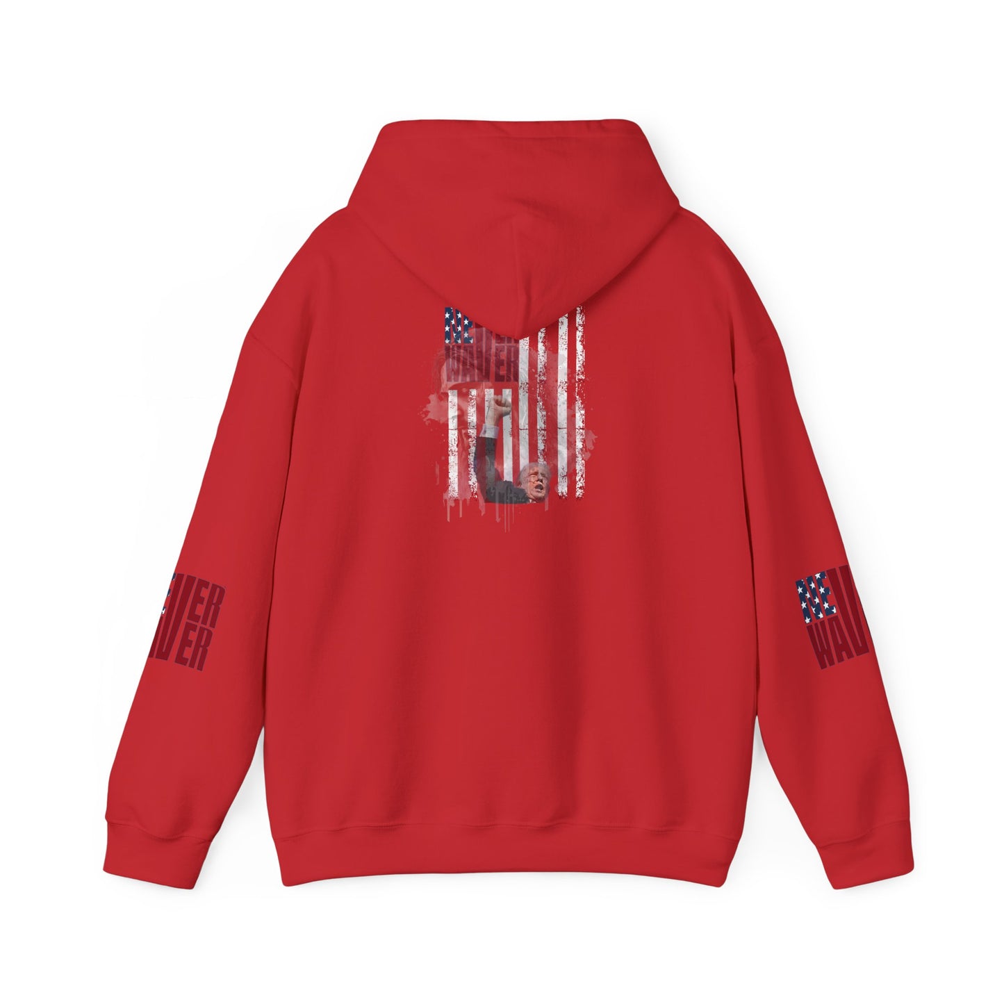 Unisex Heavy Blend™ Hooded Sweatshirt - Stylish Comfort with 'Never Waver Trump Fist Pump W Jesus  Protection' Design - Never Waver