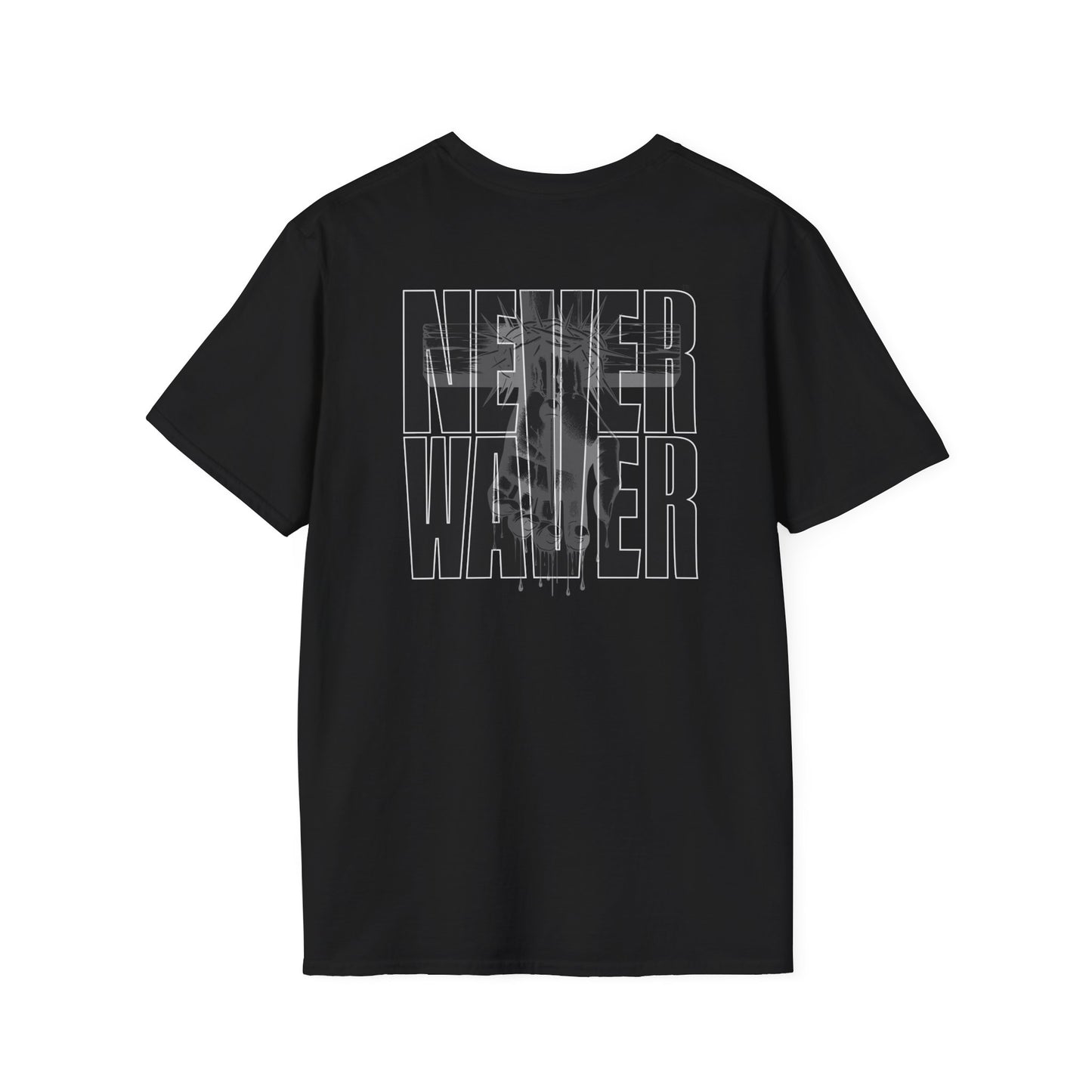 Never Waver” Jesus a bold, eye-catching design that reflects a steadfast faith and confidence in Christ. Unisex Soft style T-Shirt - Never Waver