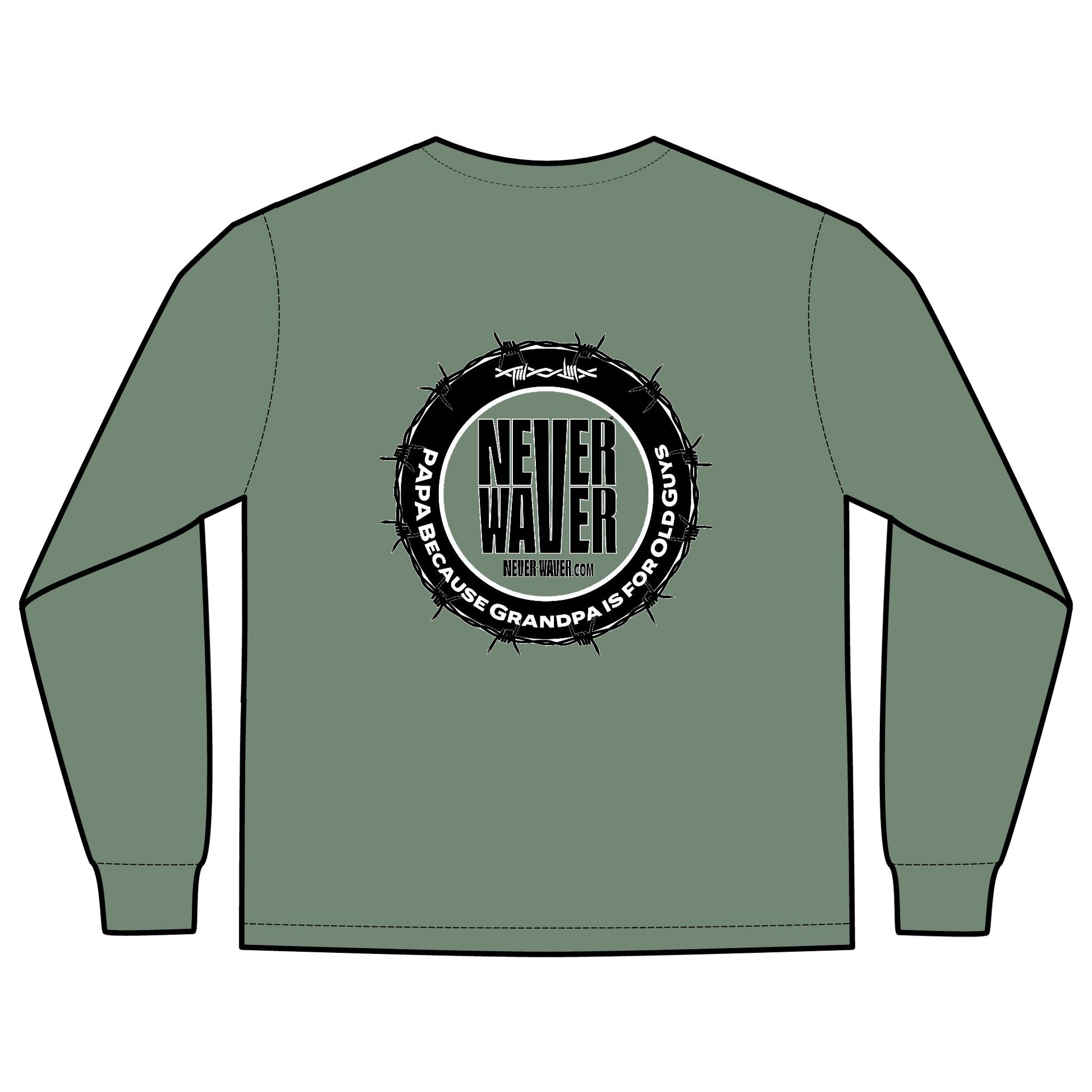 Unisex Long Sleeve Pocket T-Shirt - Never Waver PAPA Because Grandpa Is For Old Guys Design - Never Waver