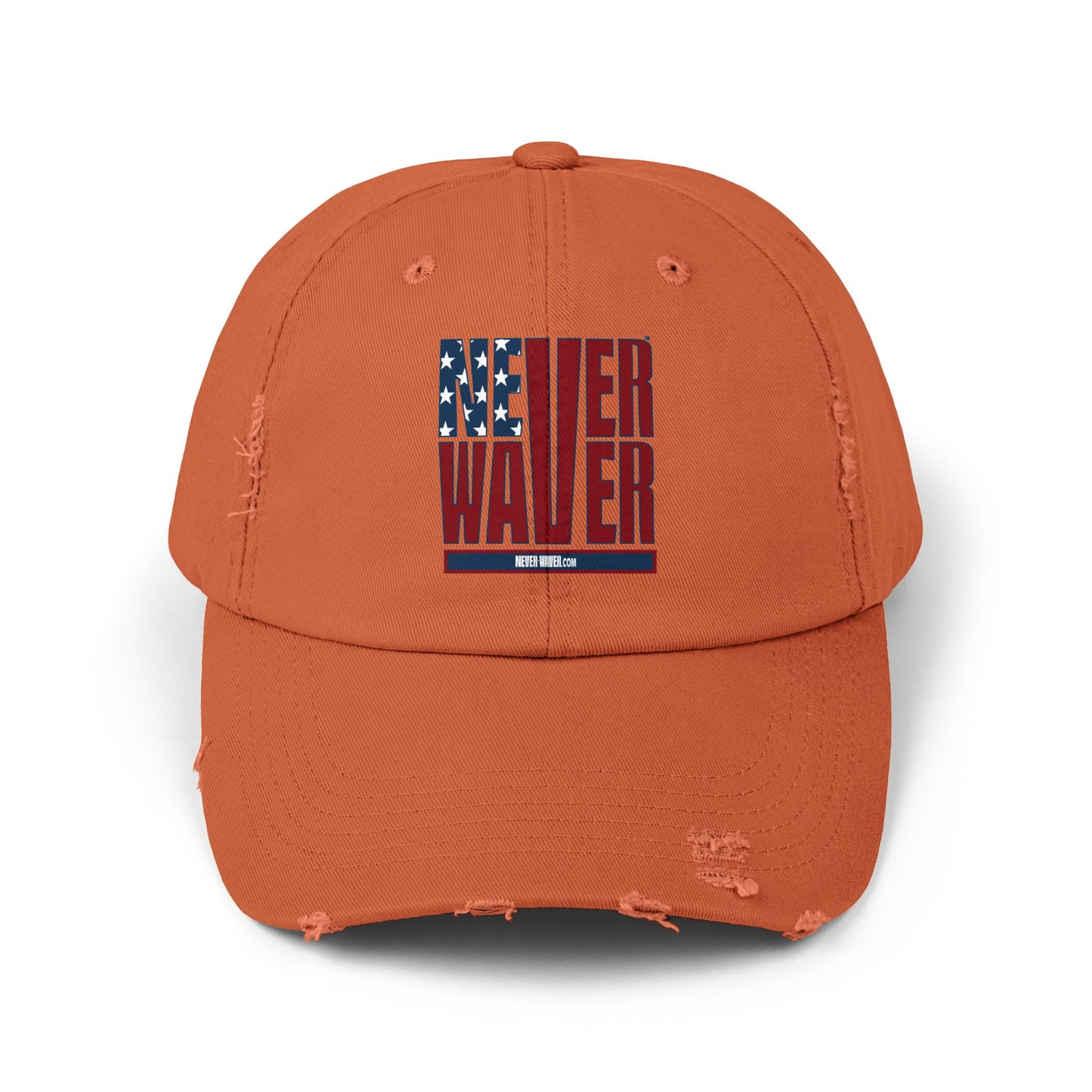 Unisex Distressed Cap - 'Never Waver' Casual Hat for Everyday Style Patriotic