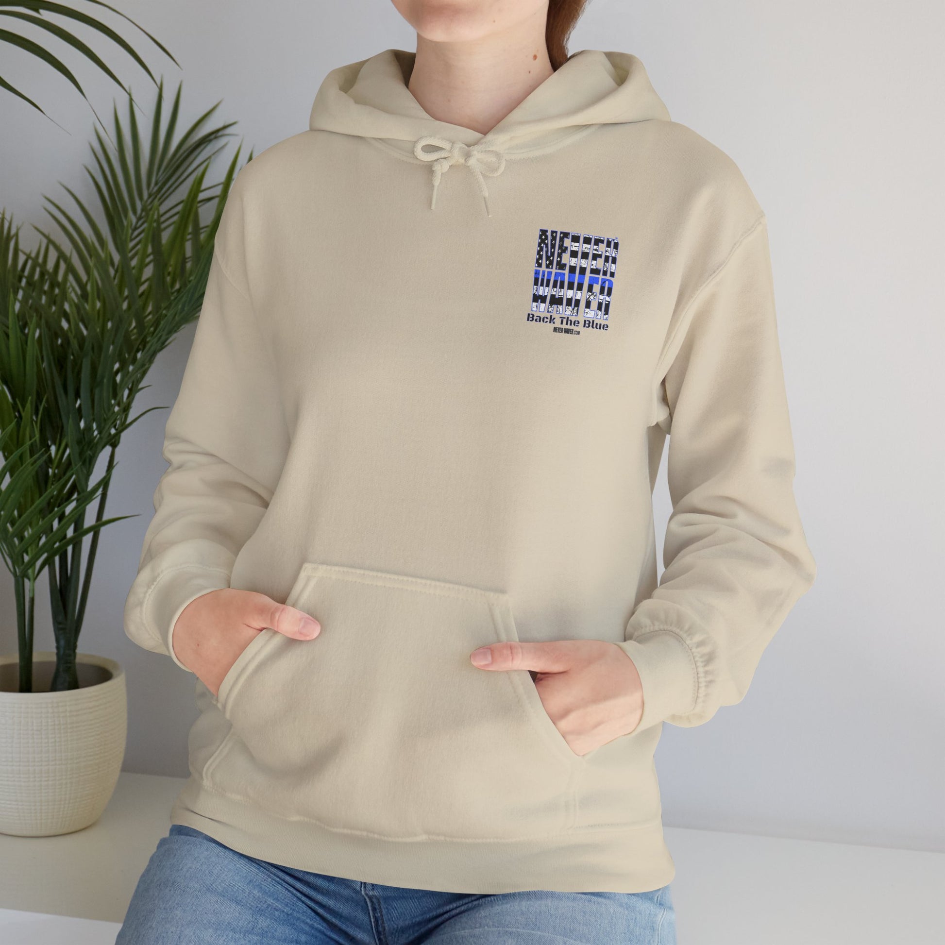 Never Waver Back The Blue Hoodie - Unisex Heavy Blend Sweatshirt - Never Waver
