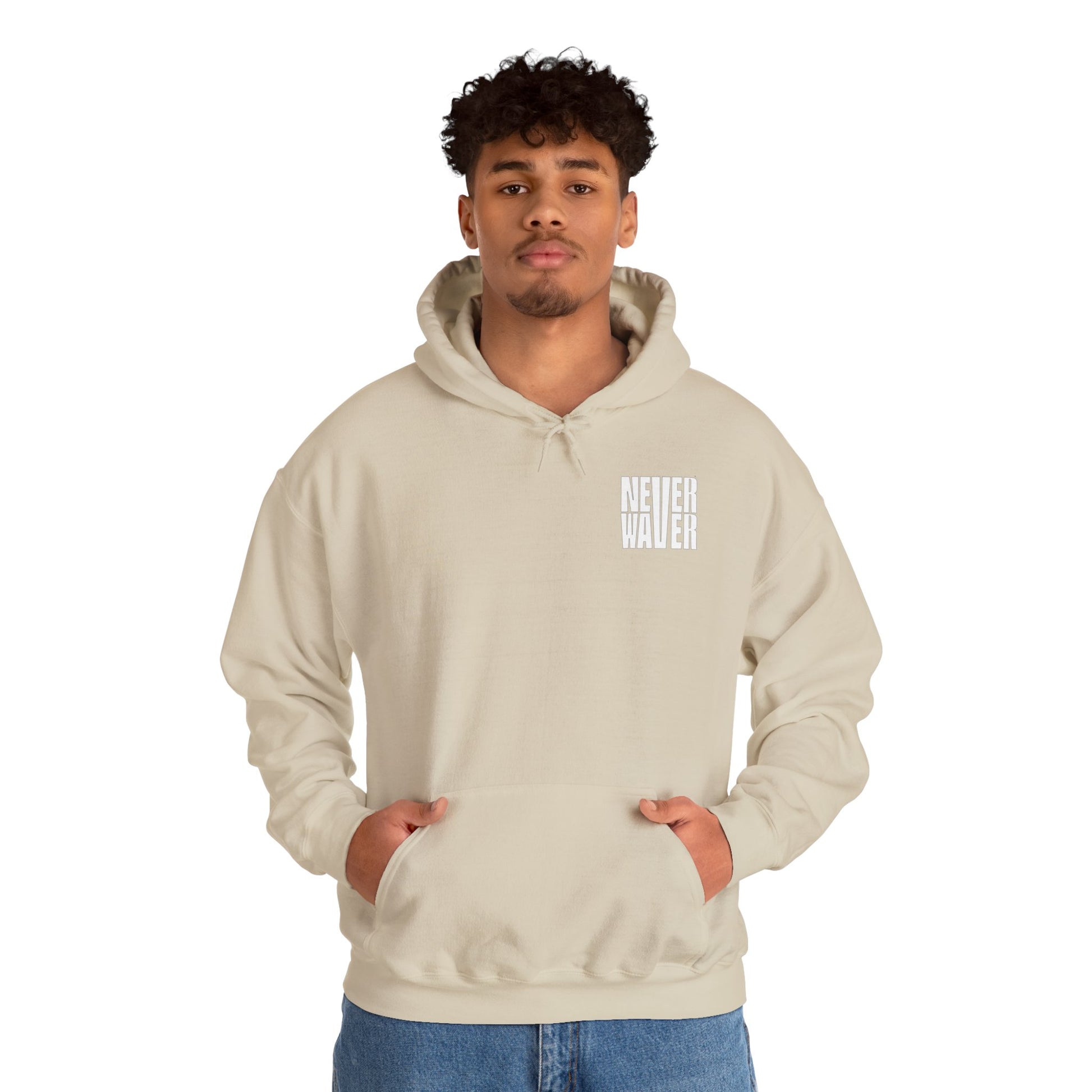 Never Waver” Jesus a bold, eye-catching design that reflects a steadfast faith and confidence in Christ. Hoodie - Unisex Heavy Blend™ Sweatshirt - Never Waver
