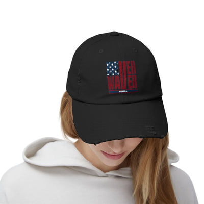 Unisex Distressed Cap - 'Never Waver' Casual Hat for Everyday Style Patriotic - Never Waver