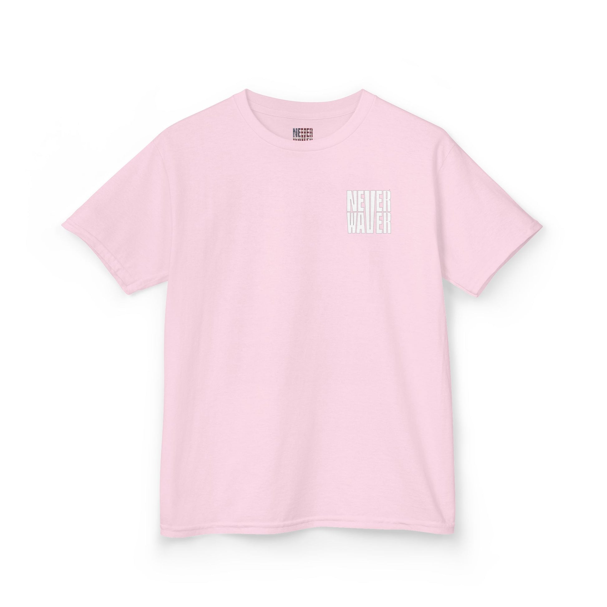Kids Golf Tee -Never Waver” Jesus a bold, eye-catching design that reflects a steadfast faith and confidence in Christ. - Never Waver