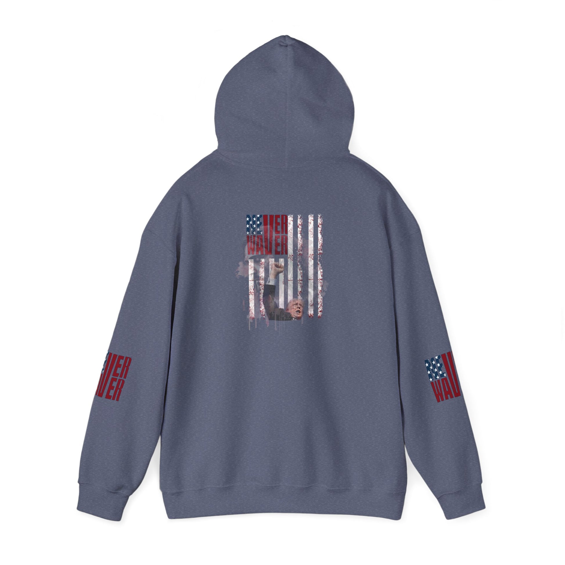 Unisex Heavy Blend™ Hooded Sweatshirt - Stylish Comfort with 'Never Waver Trump Fist Pump W Jesus  Protection' Design - Never Waver