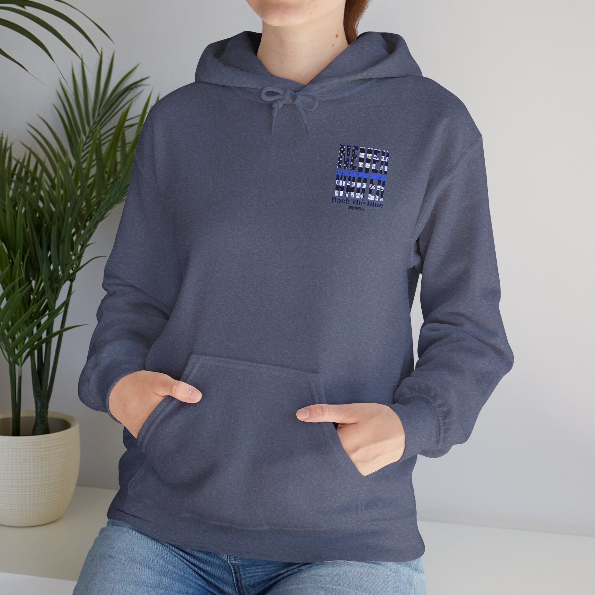 Never Waver Back The Blue Hoodie - Unisex Heavy Blend Sweatshirt - Never Waver
