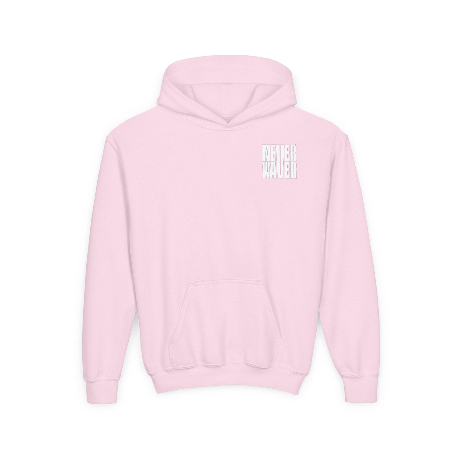 Youth Jesus Hoodie - "Never Waver” Jesus bold, eye-catching design that reflects a steadfast faith and confidence in Christ. " Sweatshirt for Young Jesus Lovers - Never Waver