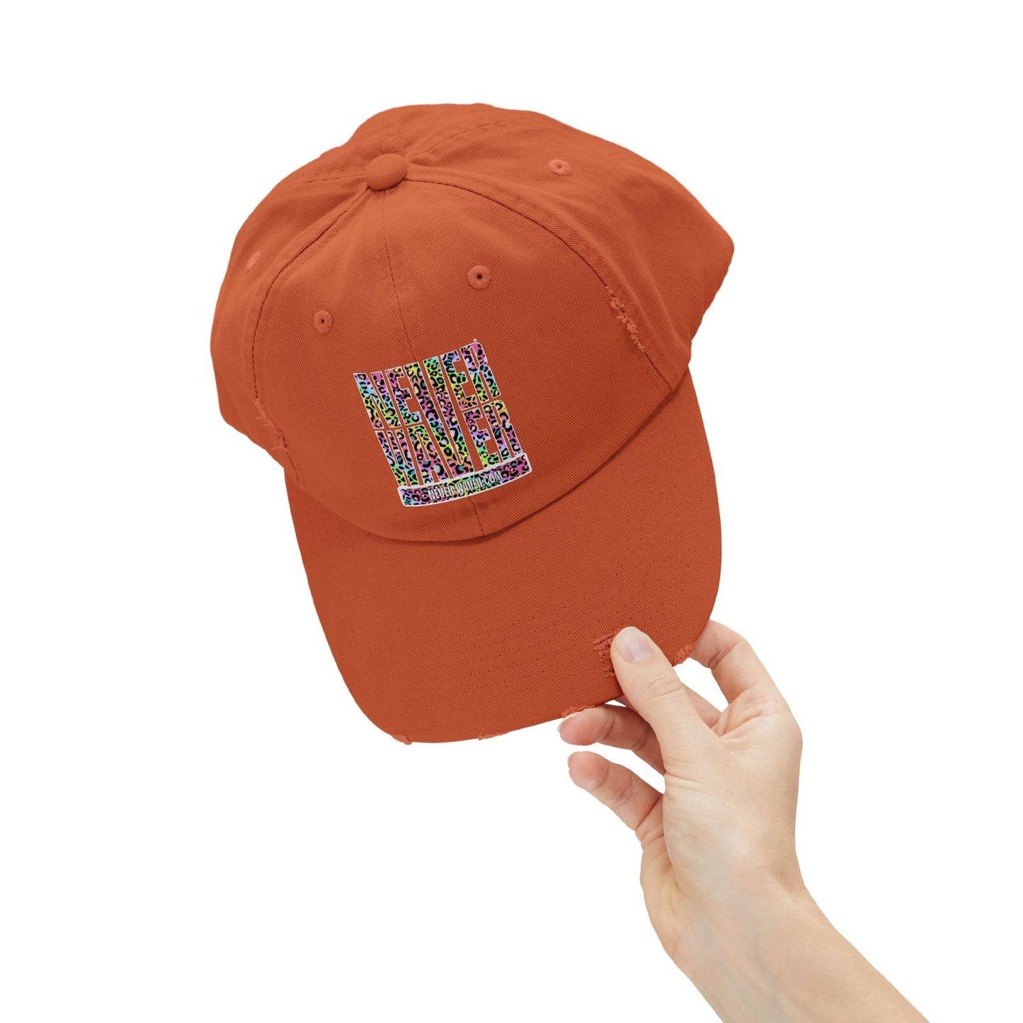Unisex Distressed Cap - 'NEVER WAVER' Inspirational Hat for Everyday Wear Multi Color Leopard