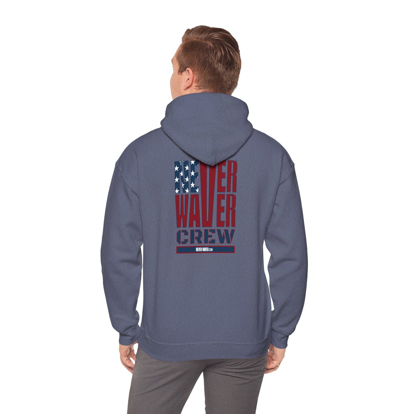 Unisex Heavy Blend™ Hooded Sweatshirt - Never Waver Crew with  American Flag Design - Never Waver