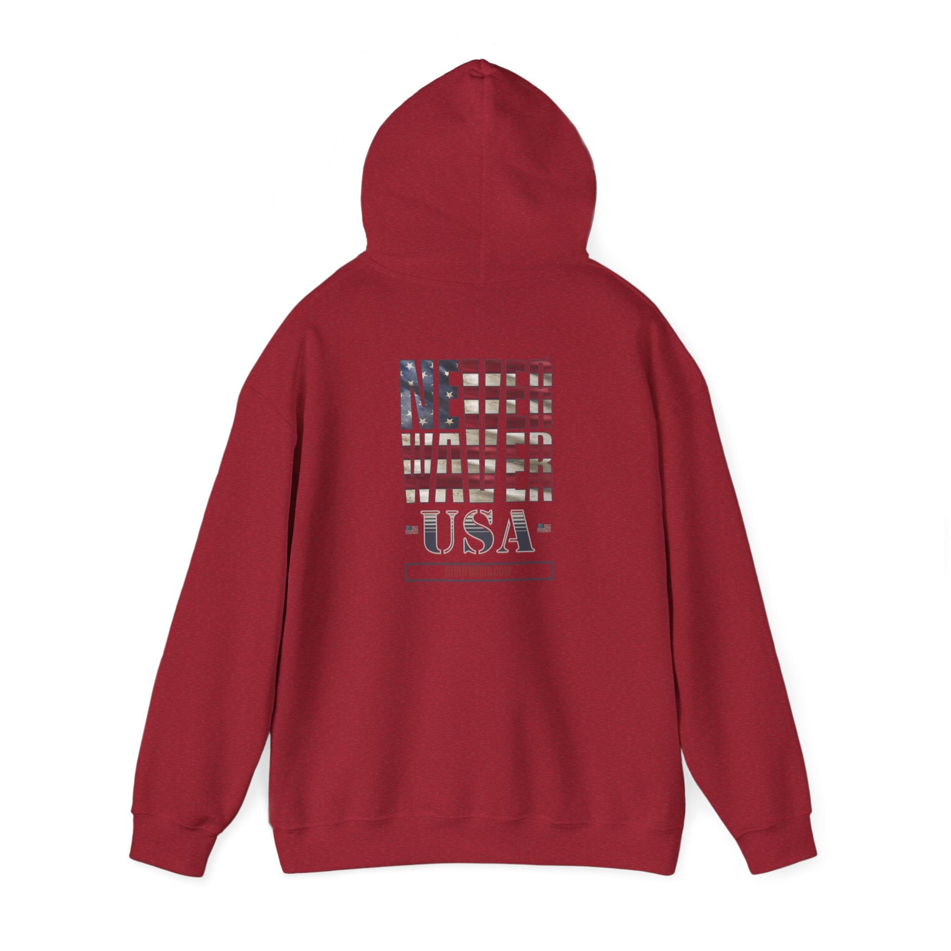 Unisex Heavy Blend™ Hooded Sweatshirt - 'Never Waver' USA Flag Design - Never Waver