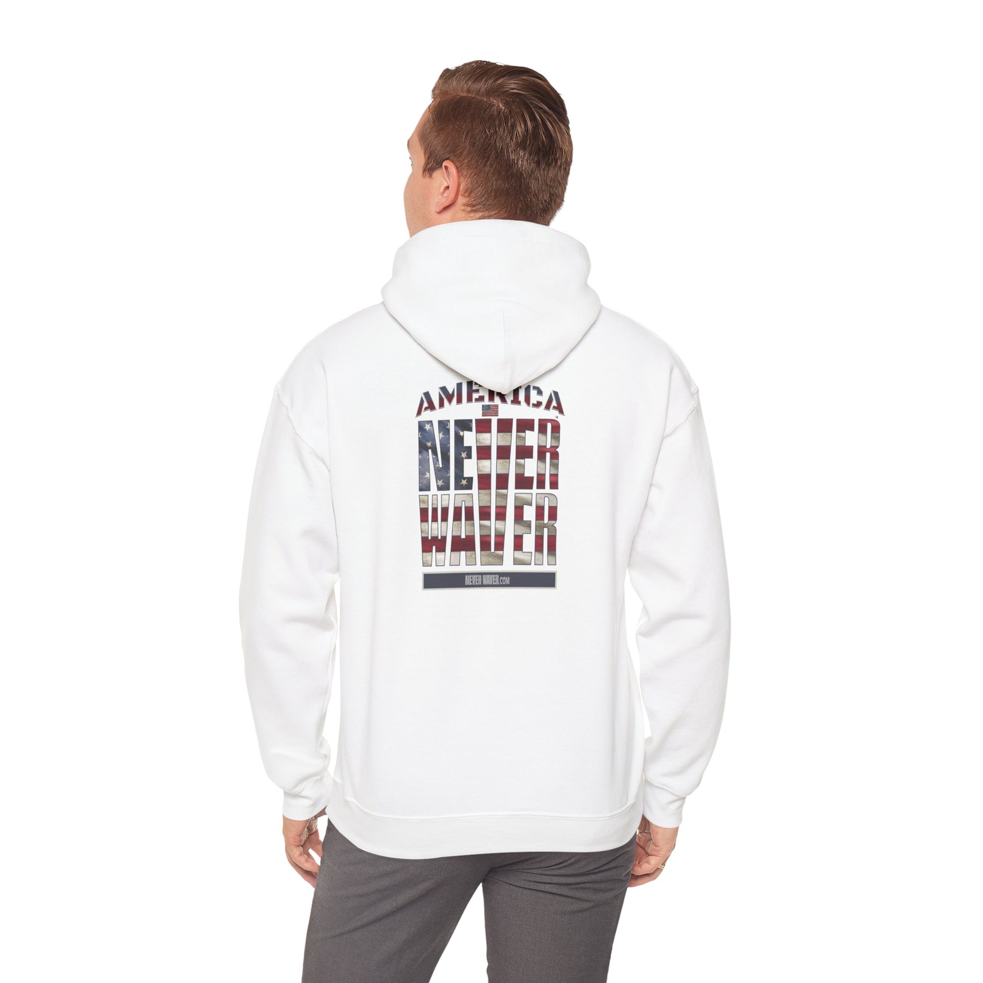 Patriotic Unisex Heavy Blend™ Hooded Sweatshirt - 'America Never Waver' - Never Waver