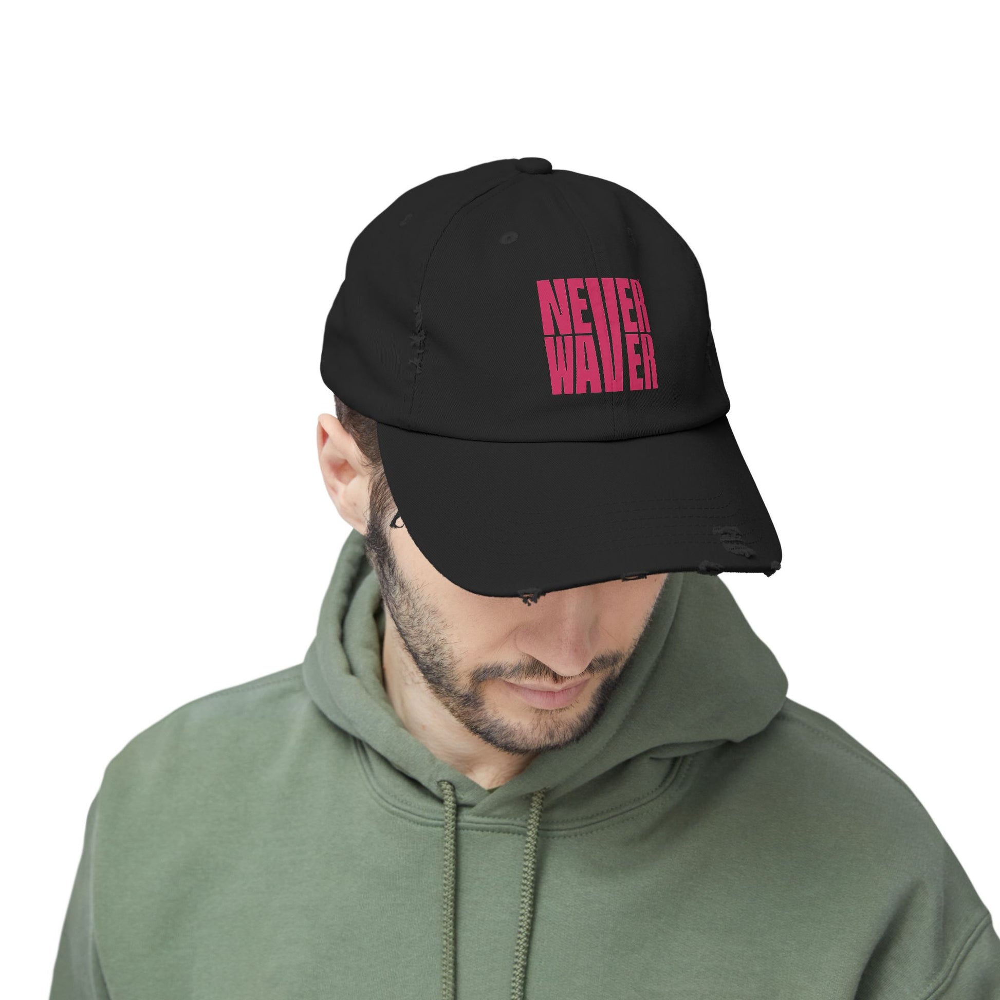 Unisex Distressed Cap - 'Never Waver' Motivational Hat - Never Waver