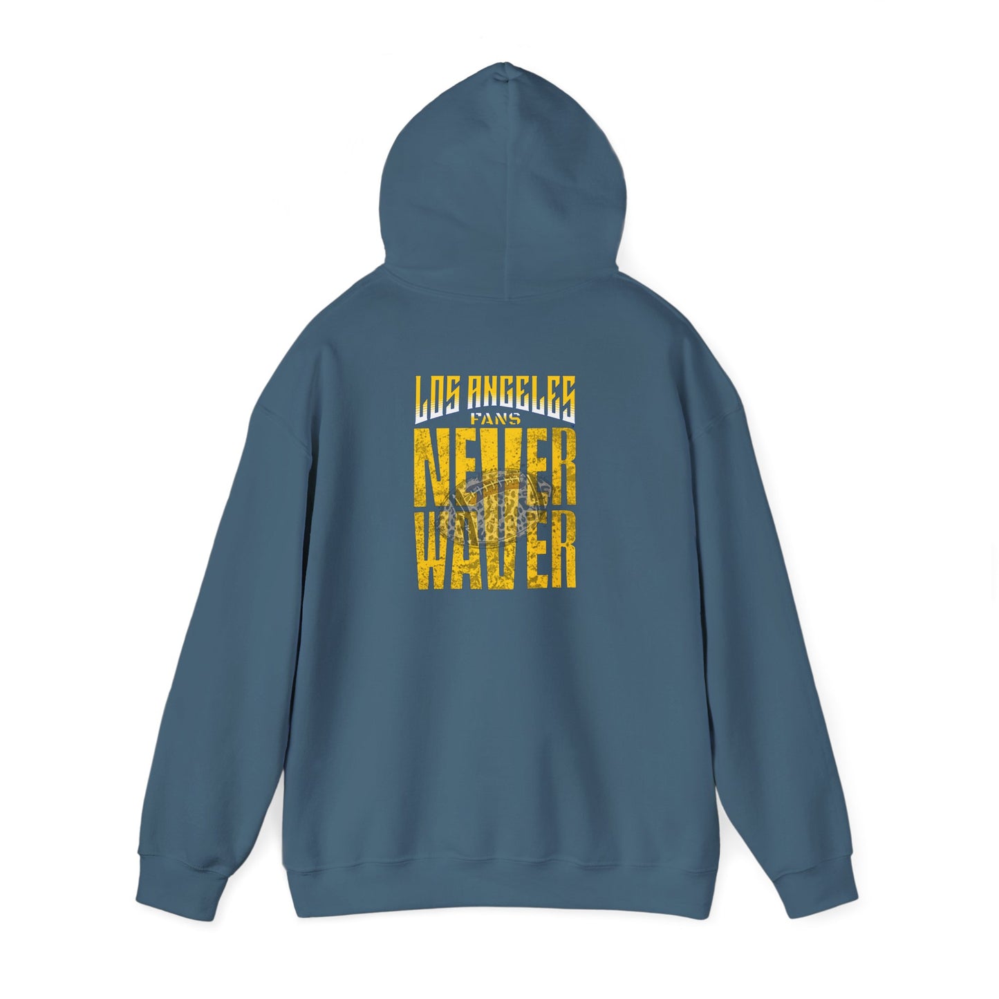 Los Angeles Fans Never Waver w Leopard Football Unisex Heavy Blend™ Hooded Sweatshirt - Cozy, Motivational Apparel for Everyday Wear