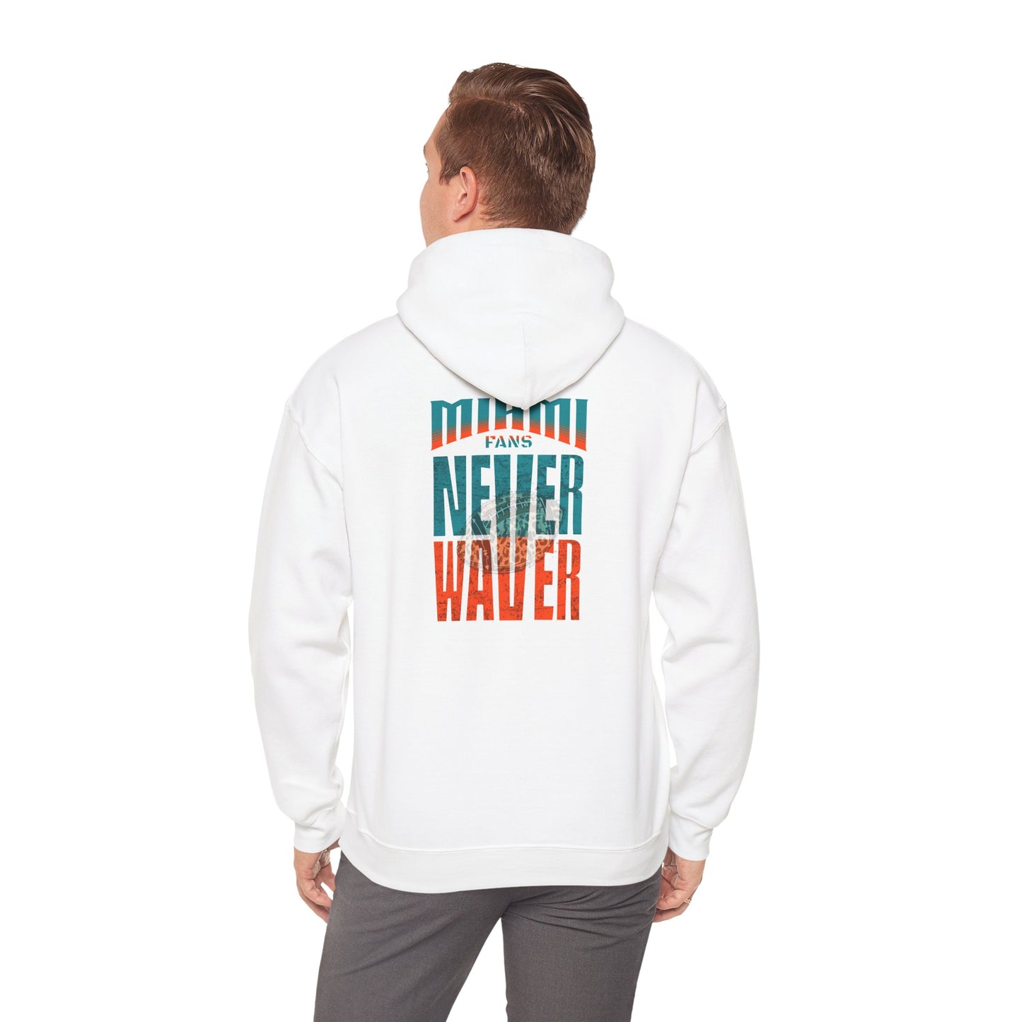 Unisex Heavy Blend™ Hooded Sweatshirt -Miami Fans  NEVER WAVER w Leopard Football | Cozy Streetwear for Every Day - Never Waver