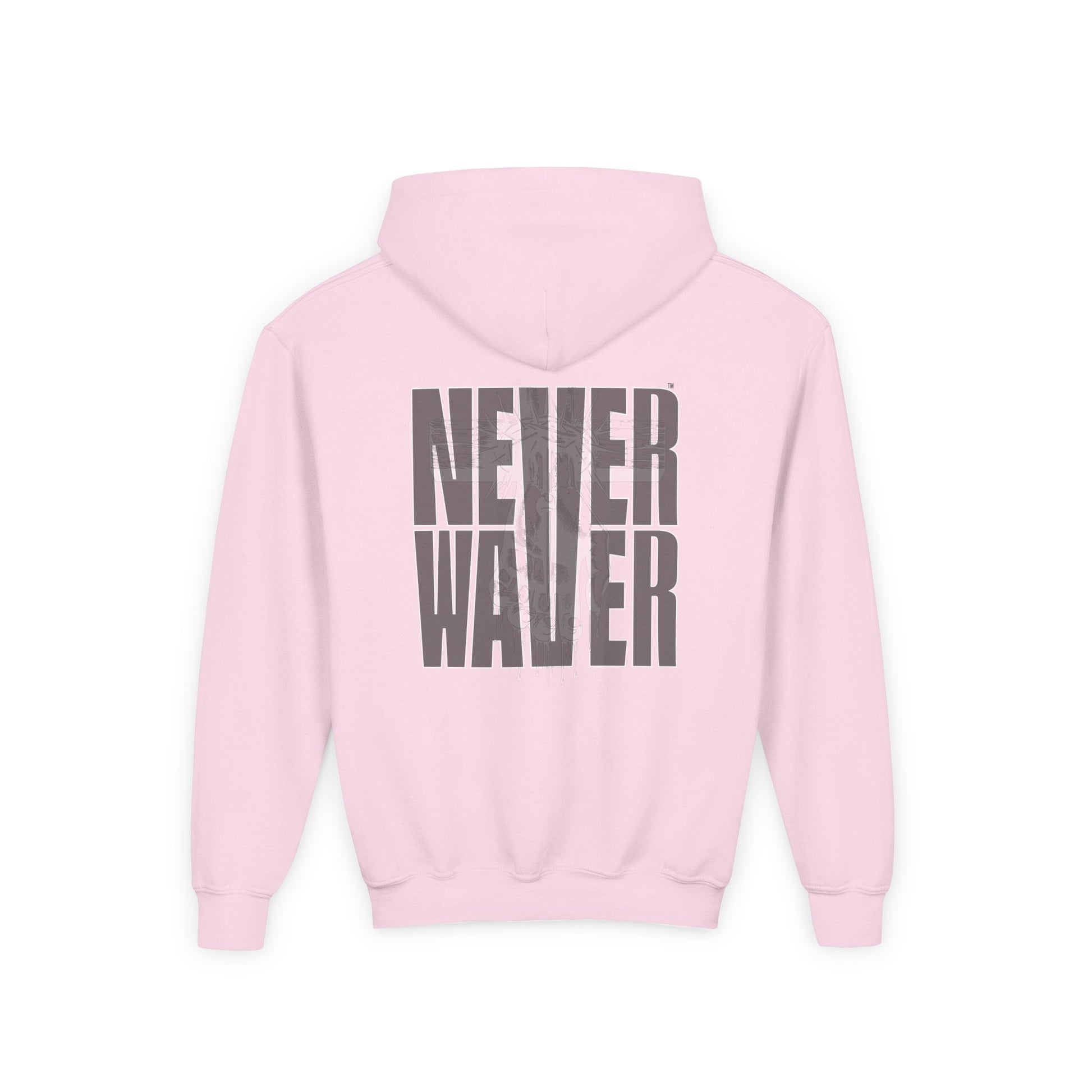 Hoodie - "Never Waver” Jesus a bold, eye-catching design that reflects a steadfast faith and confidence in Christ. " Sweatshirt for Young - Never Waver