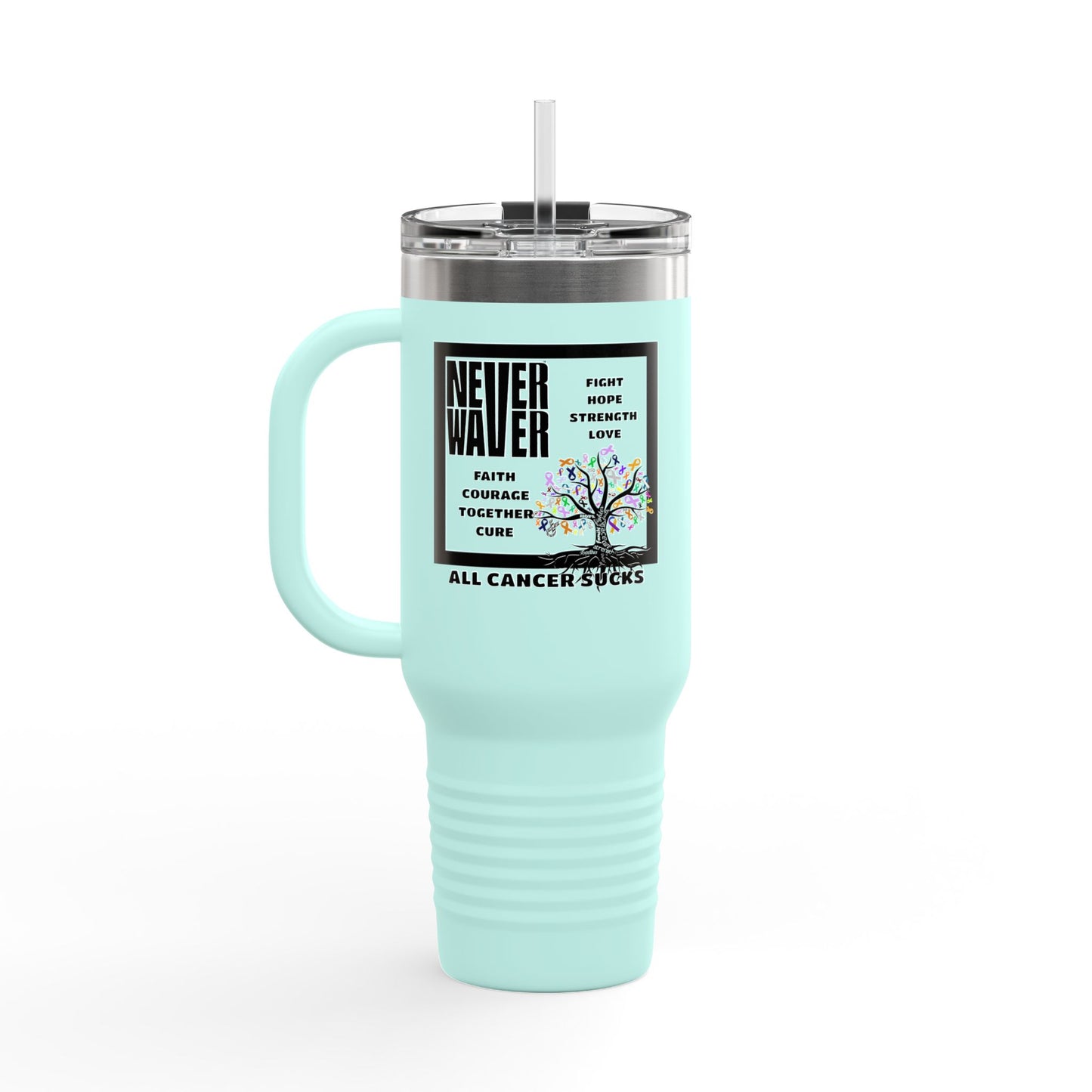 Insulated Travel Mug - Never Waver Tree of Cancer Ribbons, 40oz - Never Waver