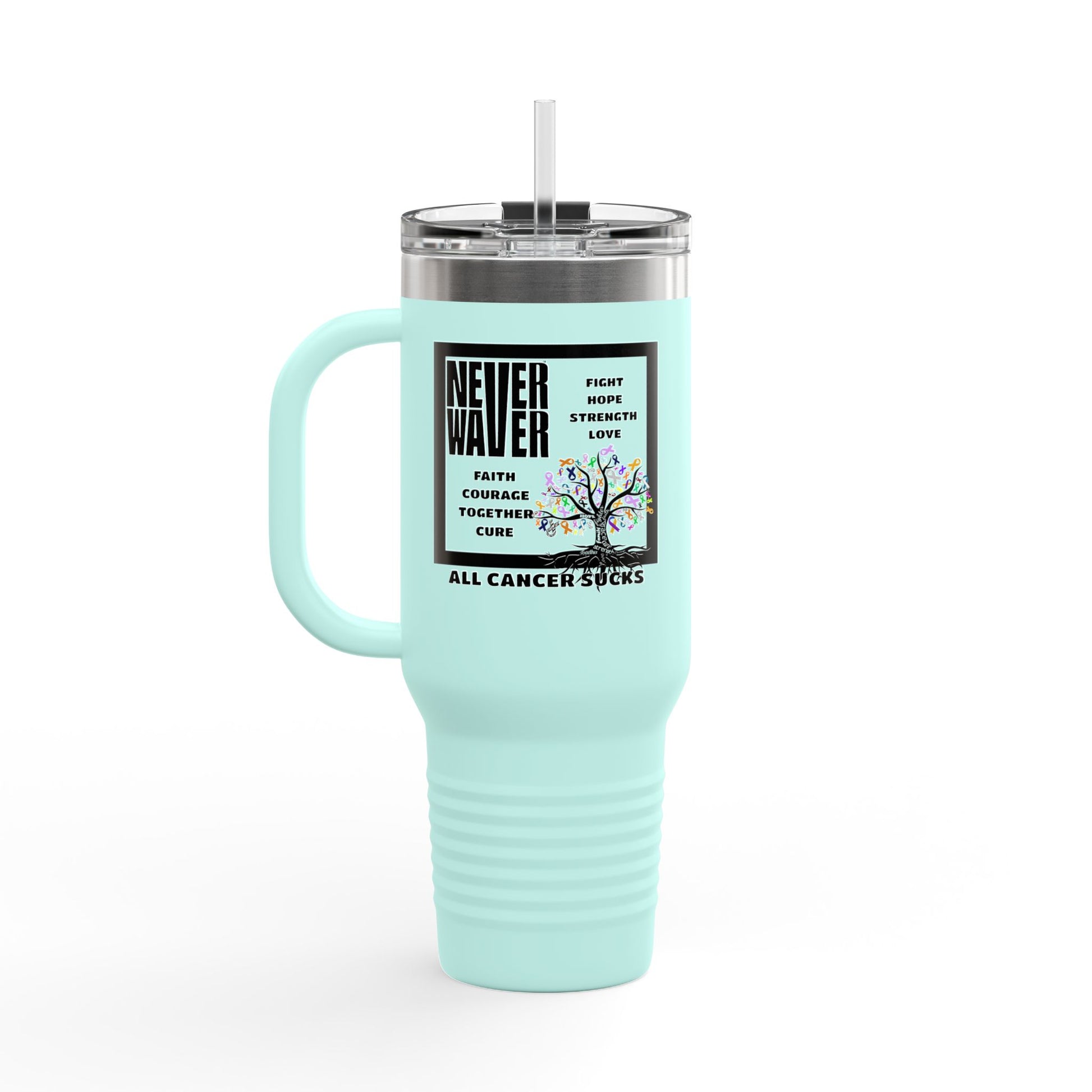 Insulated Travel Mug - Never Waver Tree of Cancer Ribbons, 40oz - Never Waver