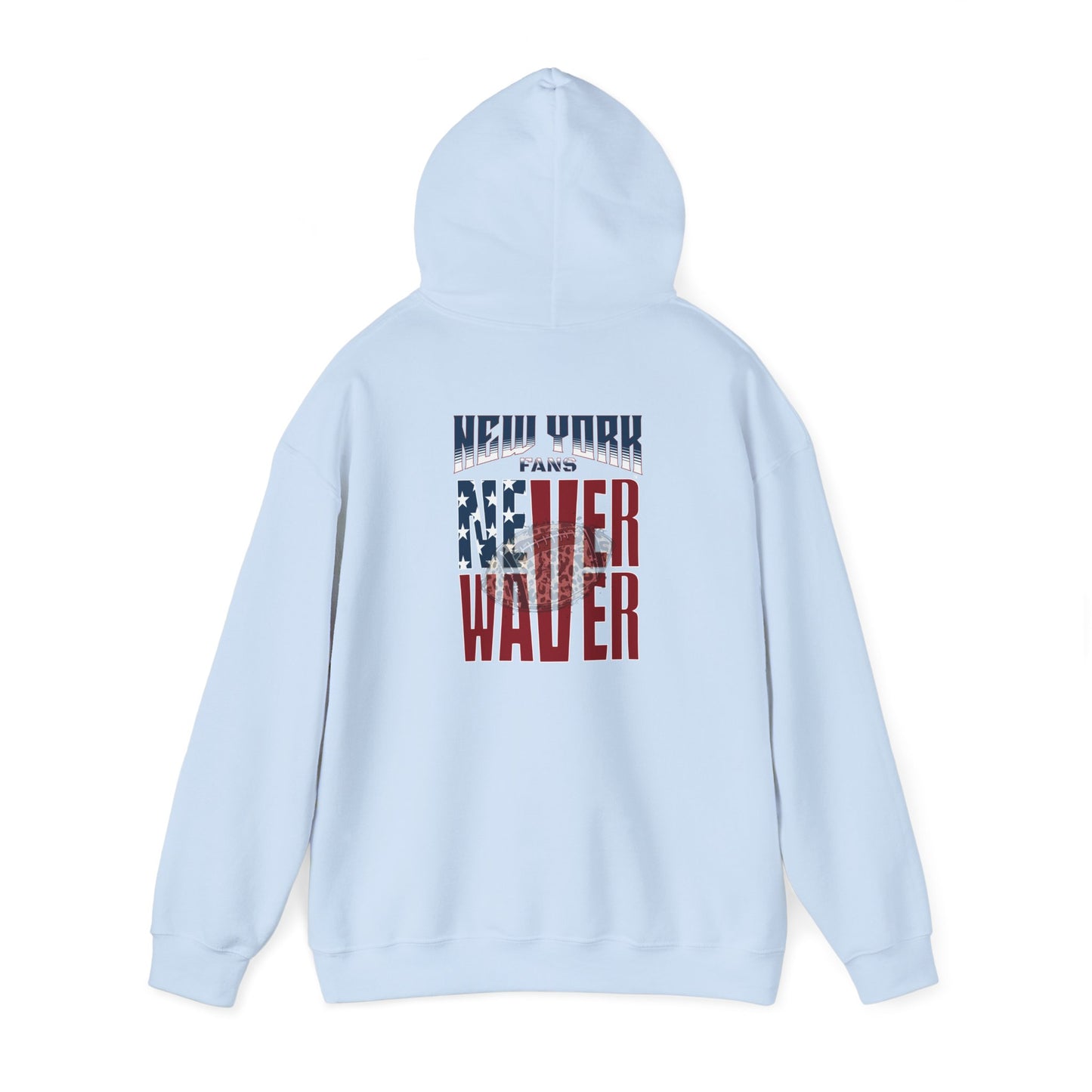 Unisex Heavy Blend™ Hooded Sweatshirt - 'New York Fans Never Waver W Leopard Football' American Pride Design - Never Waver