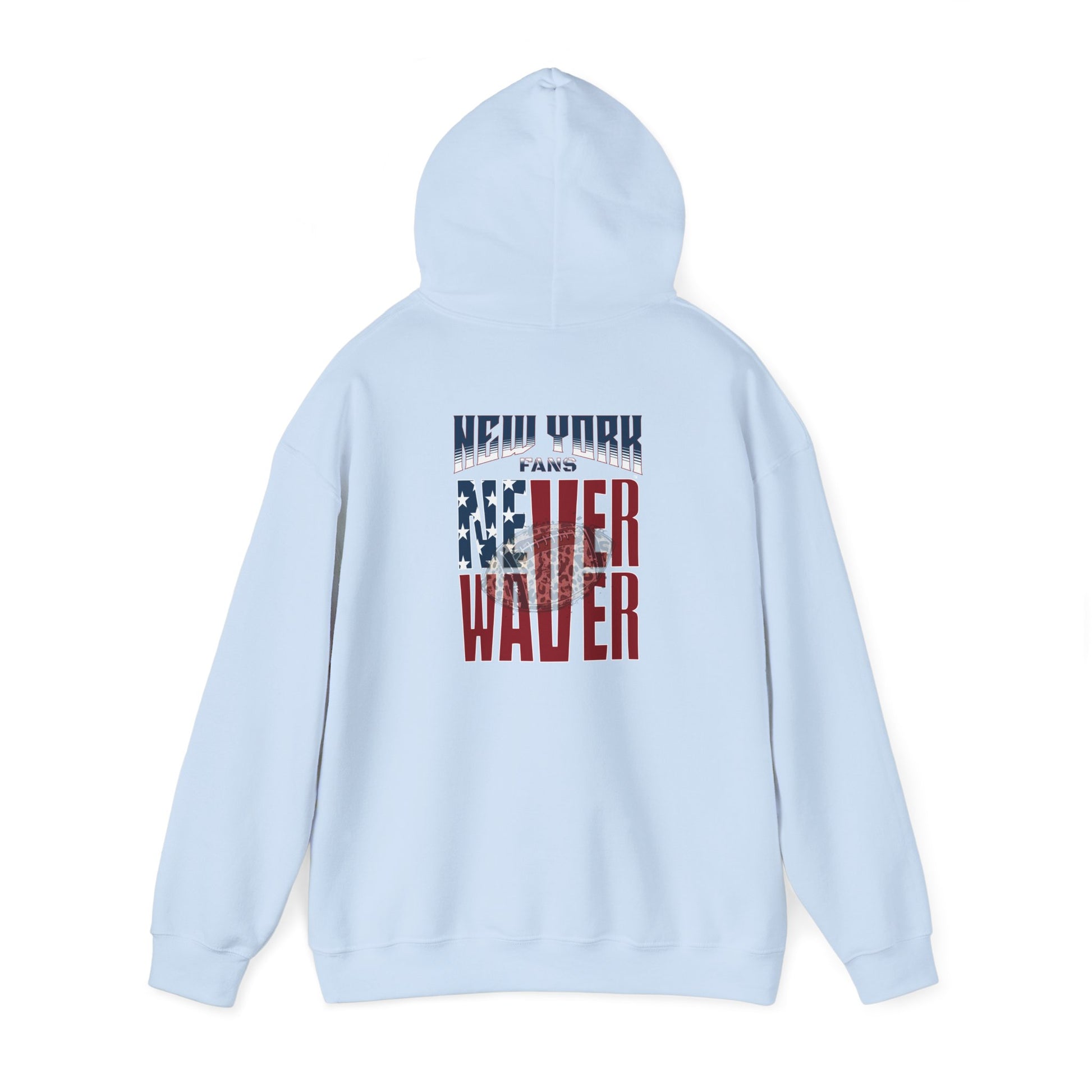 Unisex Heavy Blend™ Hooded Sweatshirt - 'New York Fans Never Waver W Leopard Football' American Pride Design - Never Waver