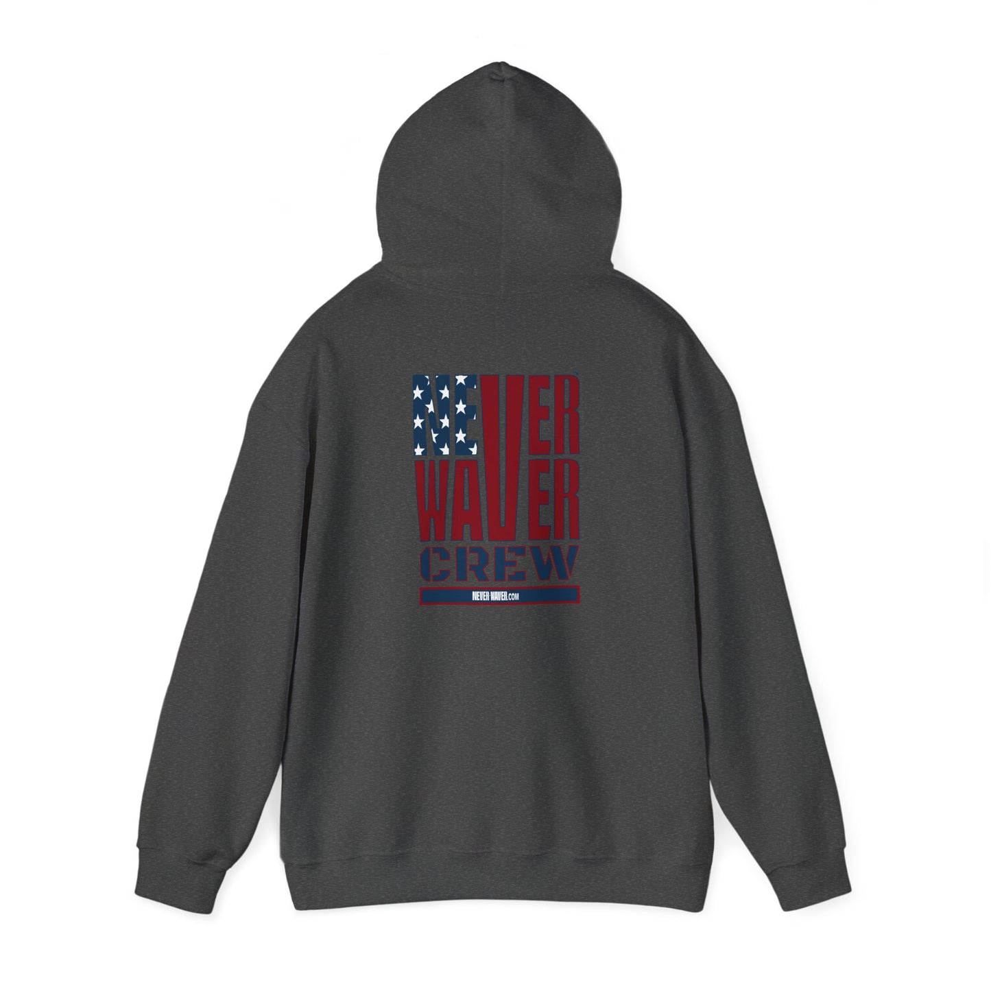 Unisex Heavy Blend™ Hooded Sweatshirt - Never Waver Crew with  American Flag Design - Never Waver