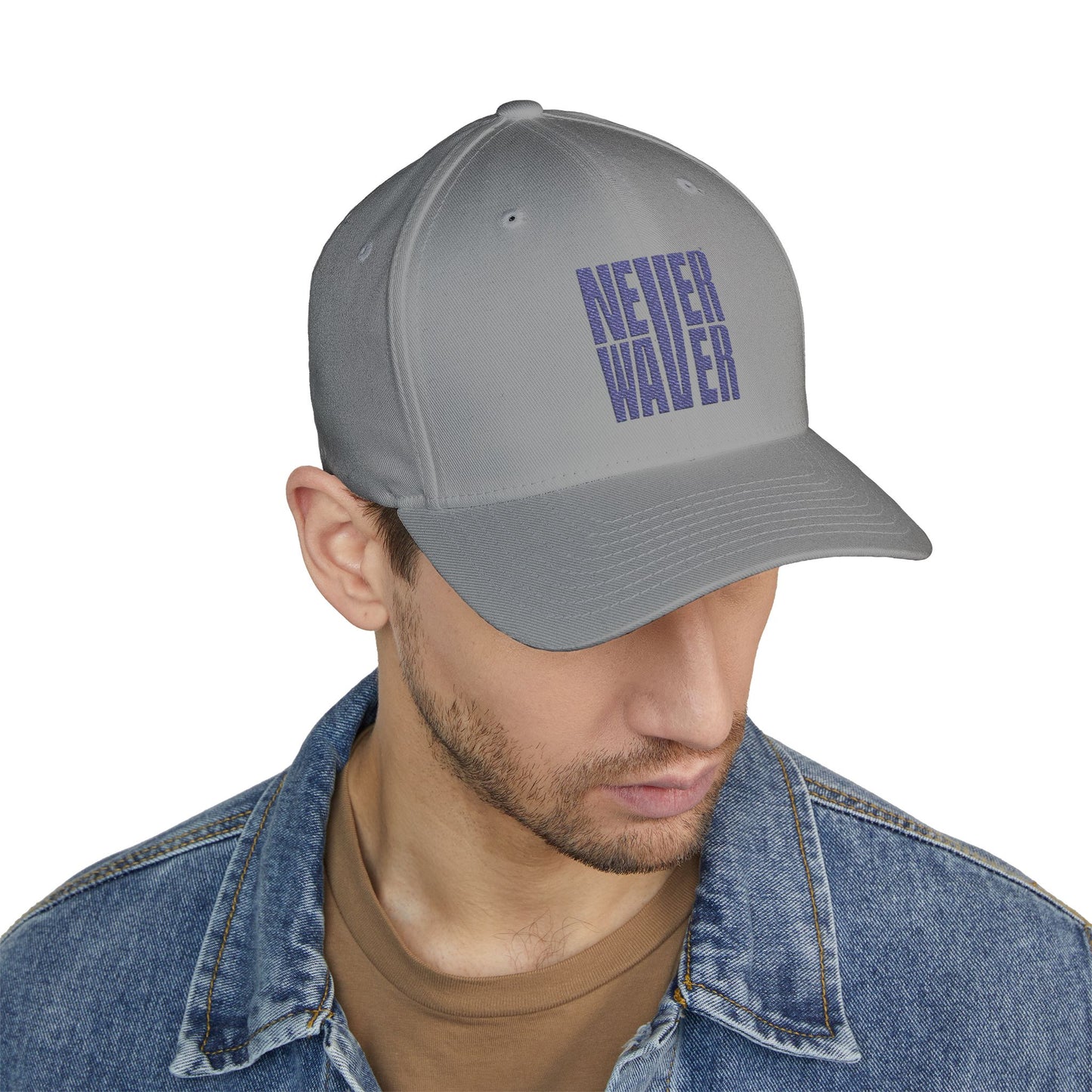 Never Waver Embroidered Cap - Motivational Closed-Back Hat