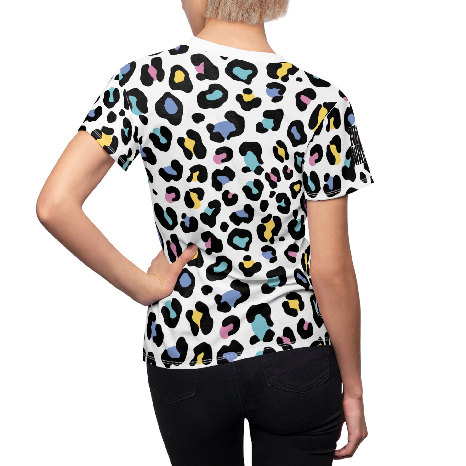 Never Waver Colorful Leopard Print Women's Cut & Sew Tee - Trendy Casual Top - Never Waver