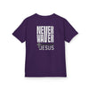 Kids Golf Tee -Never Waver” Jesus a bold, eye-catching design that reflects a steadfast faith and confidence in Christ. - Never Waver