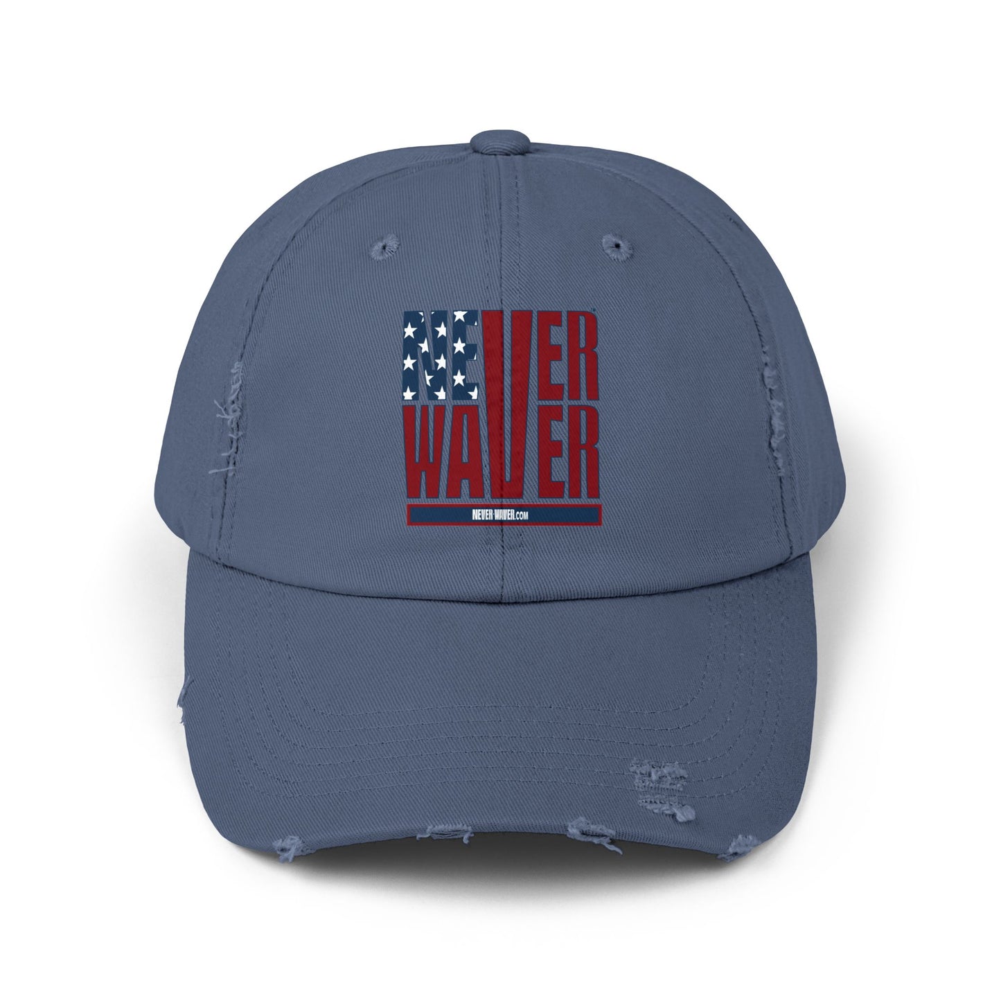 Unisex Distressed Cap - 'Never Waver' Casual Hat for Everyday Style Patriotic