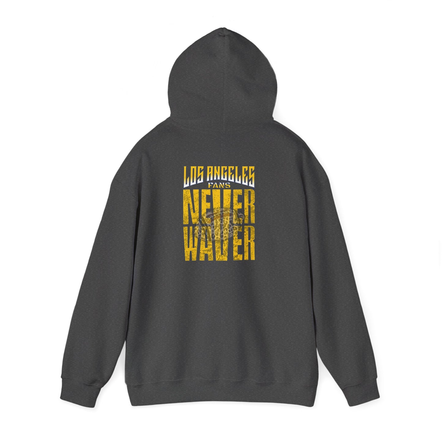 Los Angeles Fans Never Waver w Leopard Football Unisex Heavy Blend™ Hooded Sweatshirt - Cozy, Motivational Apparel for Everyday Wear