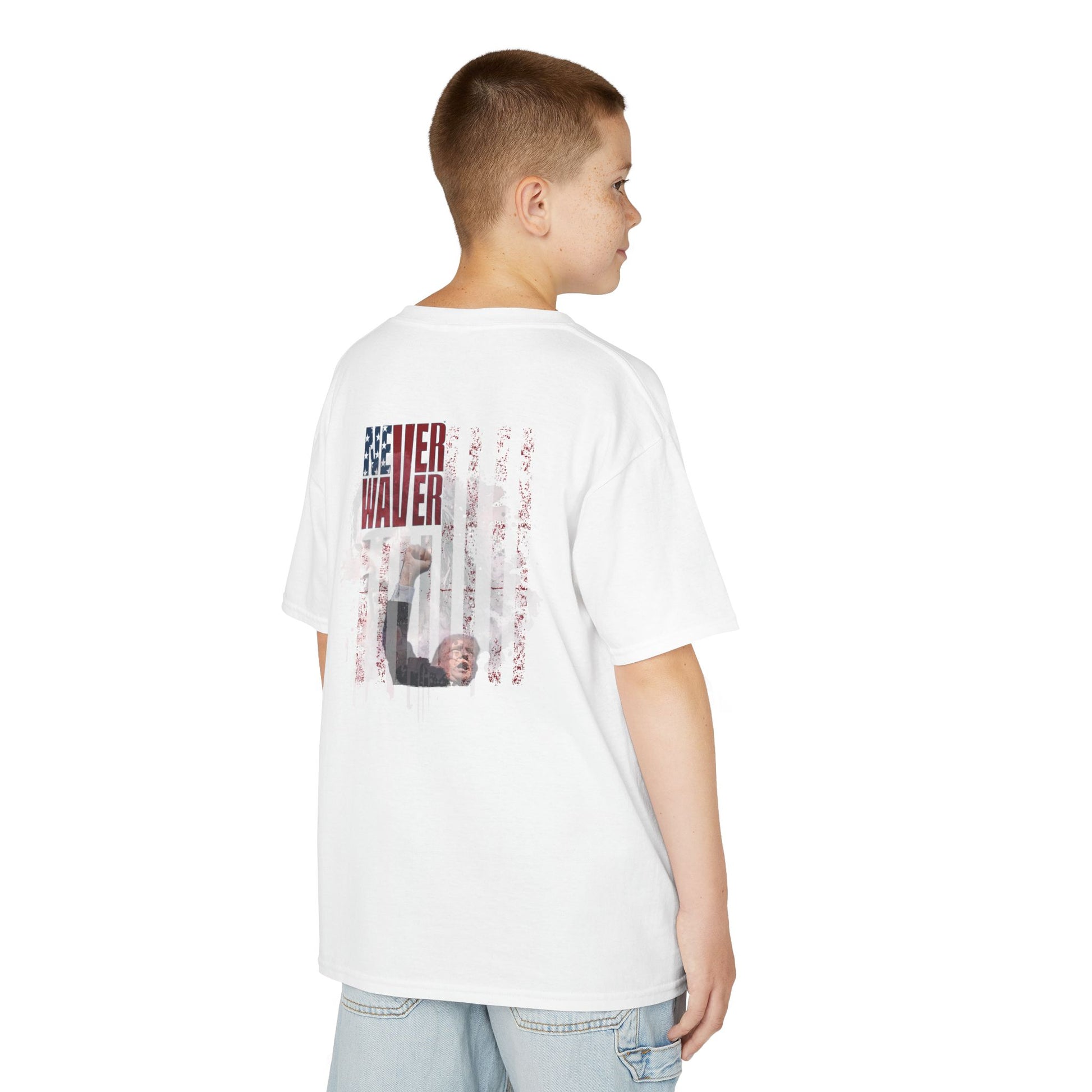 Never Waver Trump Fist Pump W Jesus Protection Kids Heavy Cotton™ Tee - Never Waver