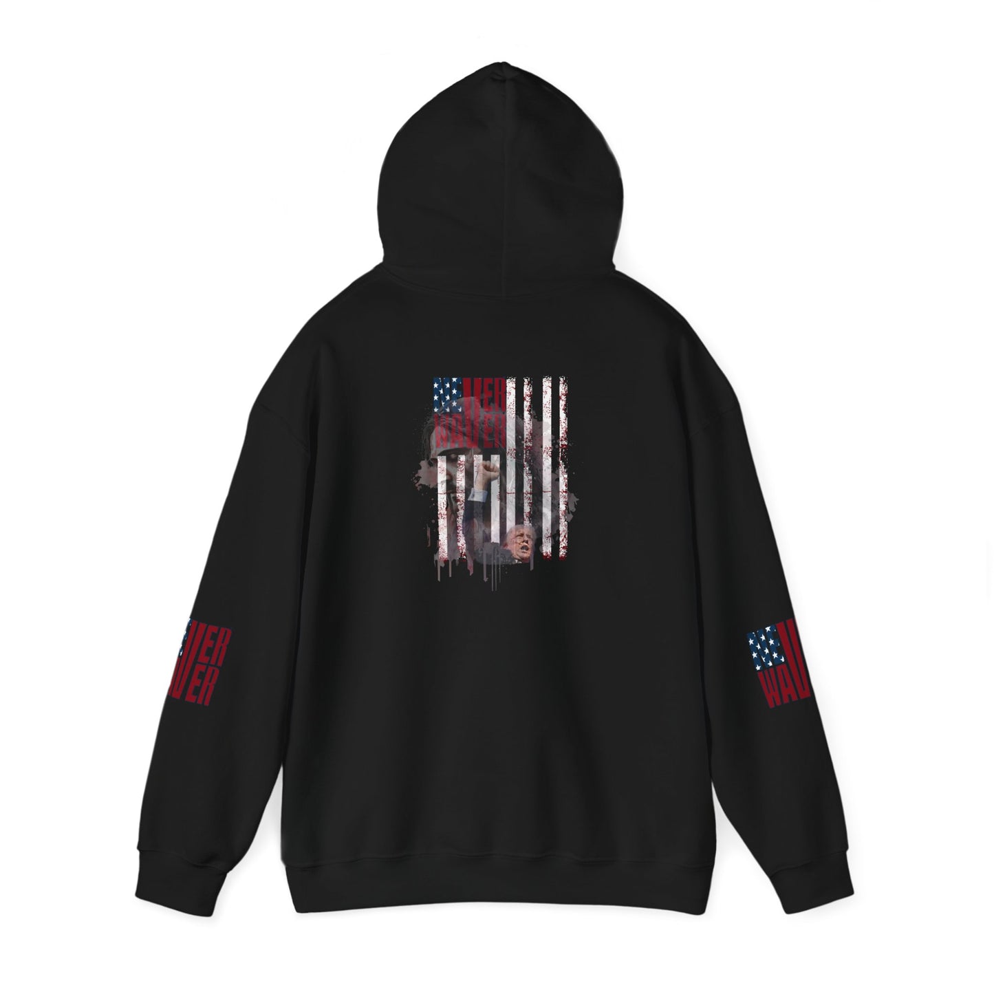 Unisex Heavy Blend™ Hooded Sweatshirt - Stylish Comfort with 'Never Waver Trump Fist Pump W Jesus  Protection' Design - Never Waver