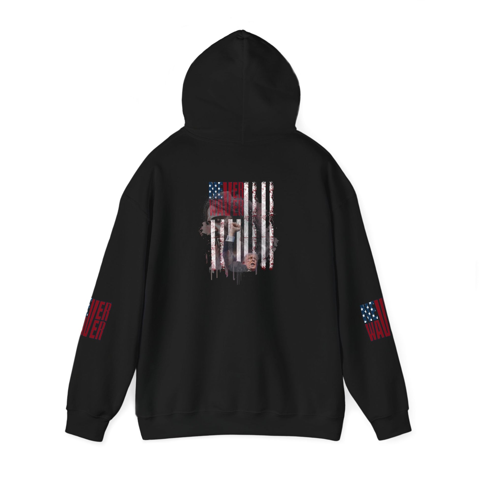 Unisex Heavy Blend™ Hooded Sweatshirt - Stylish Comfort with 'Never Waver Trump Fist Pump W Jesus  Protection' Design - Never Waver