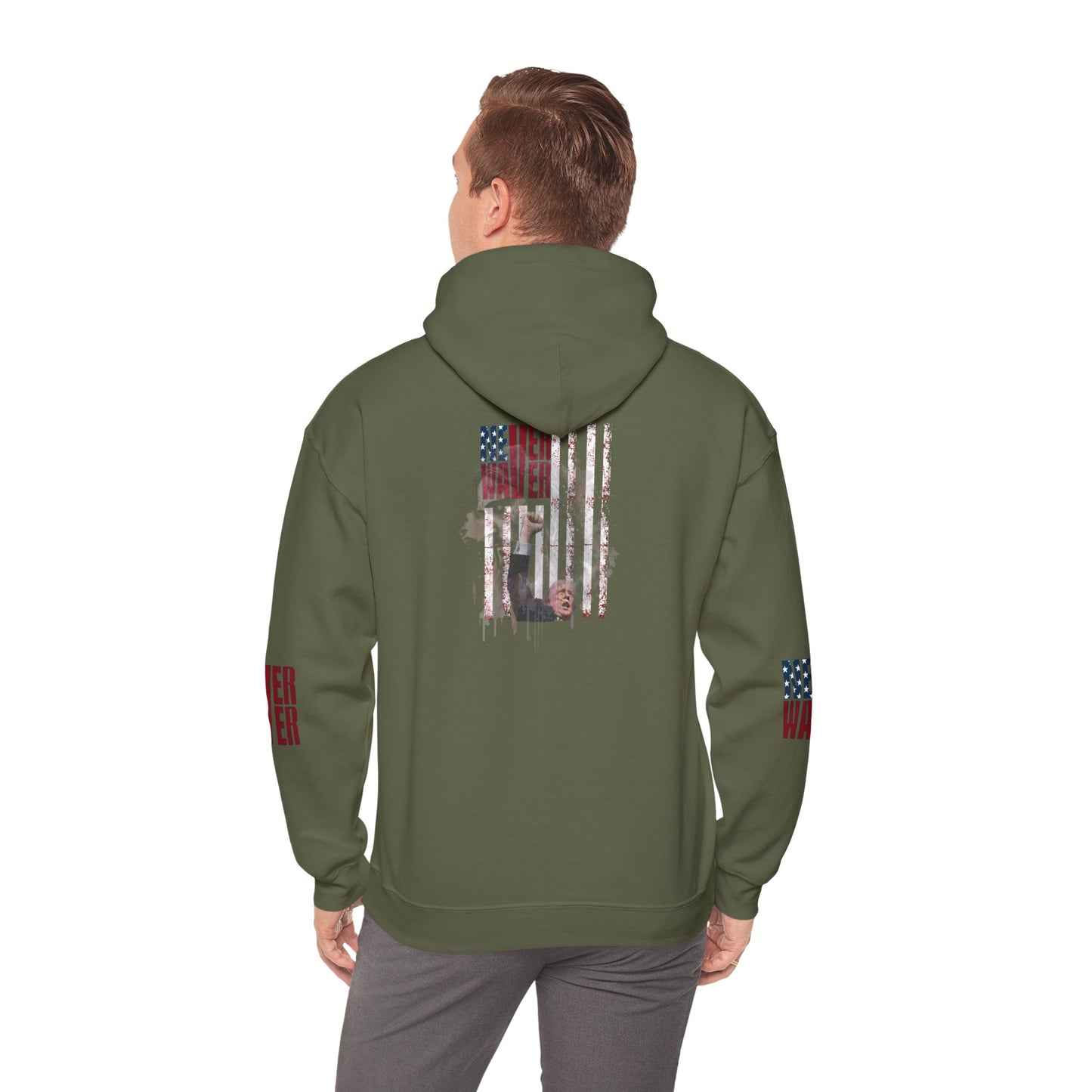 Unisex Heavy Blend™ Hooded Sweatshirt - Stylish Comfort with 'Never Waver Trump Fist Pump W Jesus  Protection' Design - Never Waver