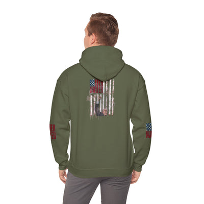 Unisex Heavy Blend™ Hooded Sweatshirt - Stylish Comfort with 'Never Waver Trump Fist Pump W Jesus  Protection' Design - Never Waver