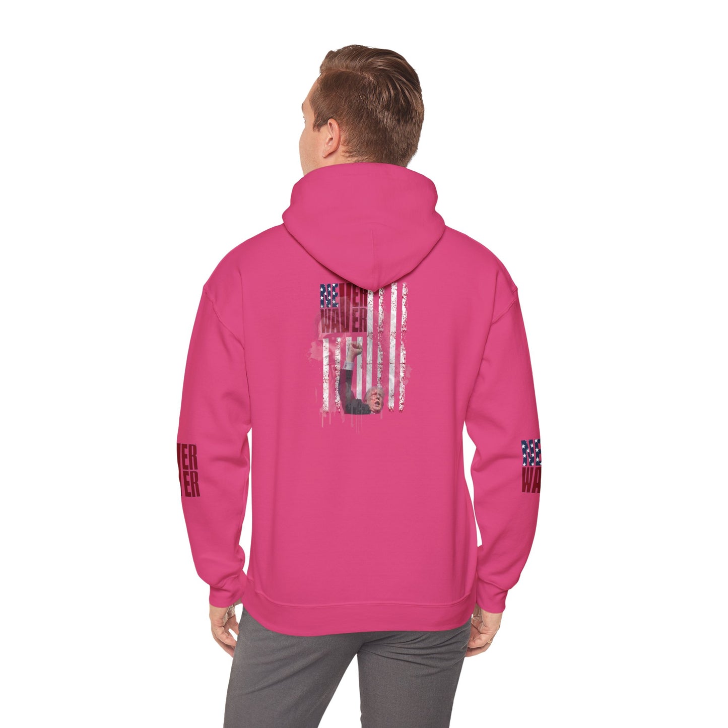 Unisex Heavy Blend™ Hooded Sweatshirt - Stylish Comfort with 'Never Waver Trump Fist Pump W Jesus  Protection' Design - Never Waver