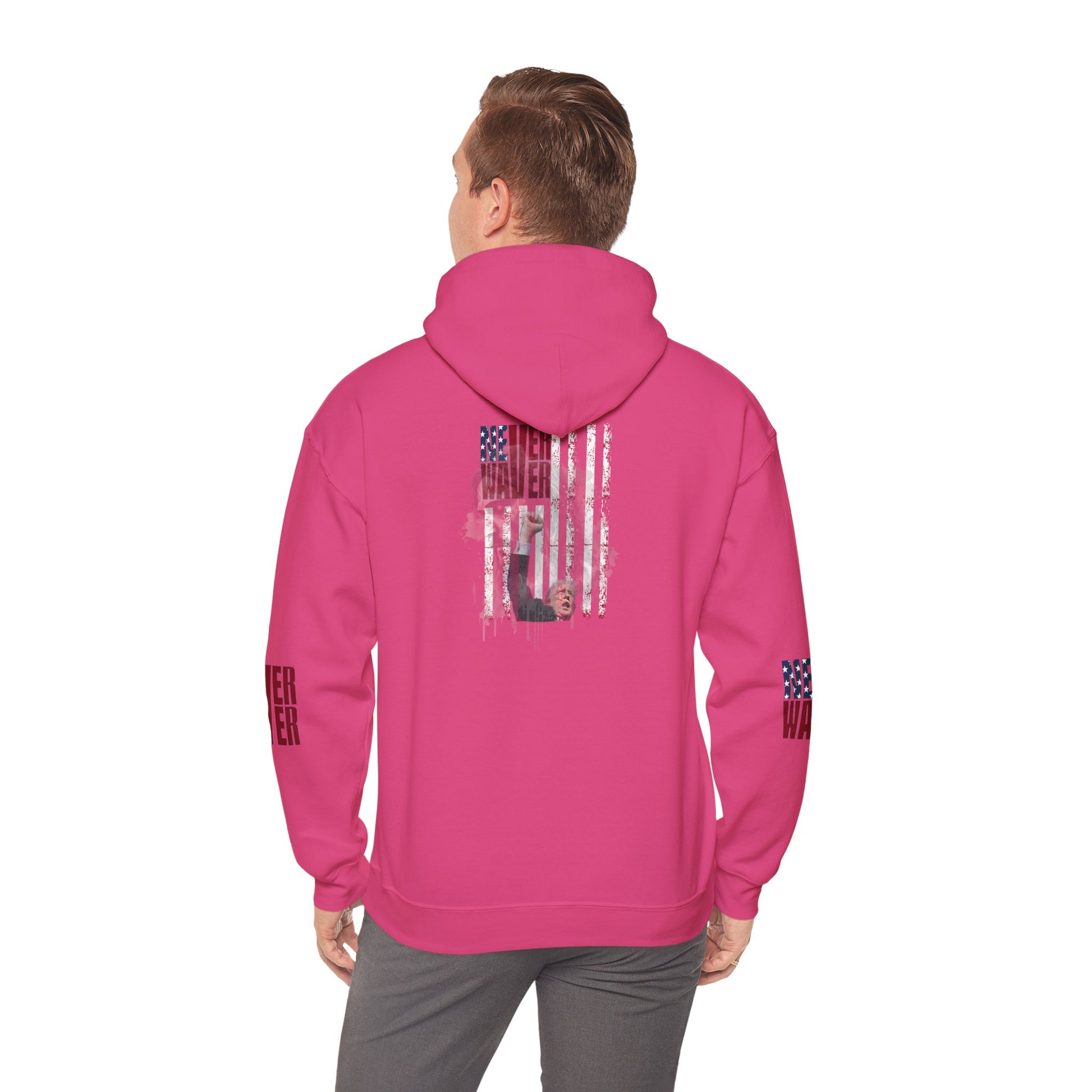 Unisex Heavy Blend™ Hooded Sweatshirt - Stylish Comfort with 'Never Waver Trump Fist Pump W Jesus  Protection' Design - Never Waver