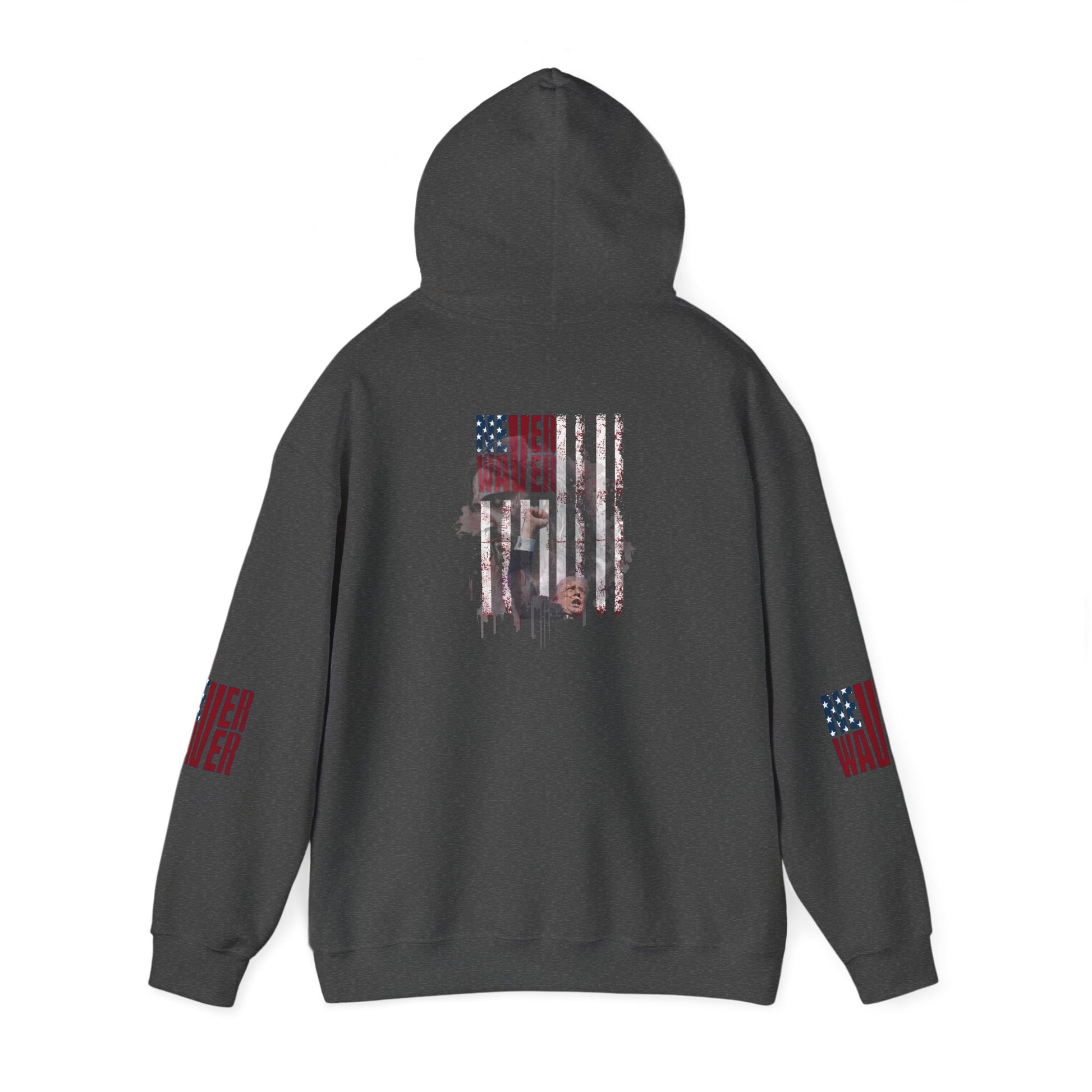 Unisex Heavy Blend™ Hooded Sweatshirt - Stylish Comfort with 'Never Waver Trump Fist Pump W Jesus  Protection' Design - Never Waver