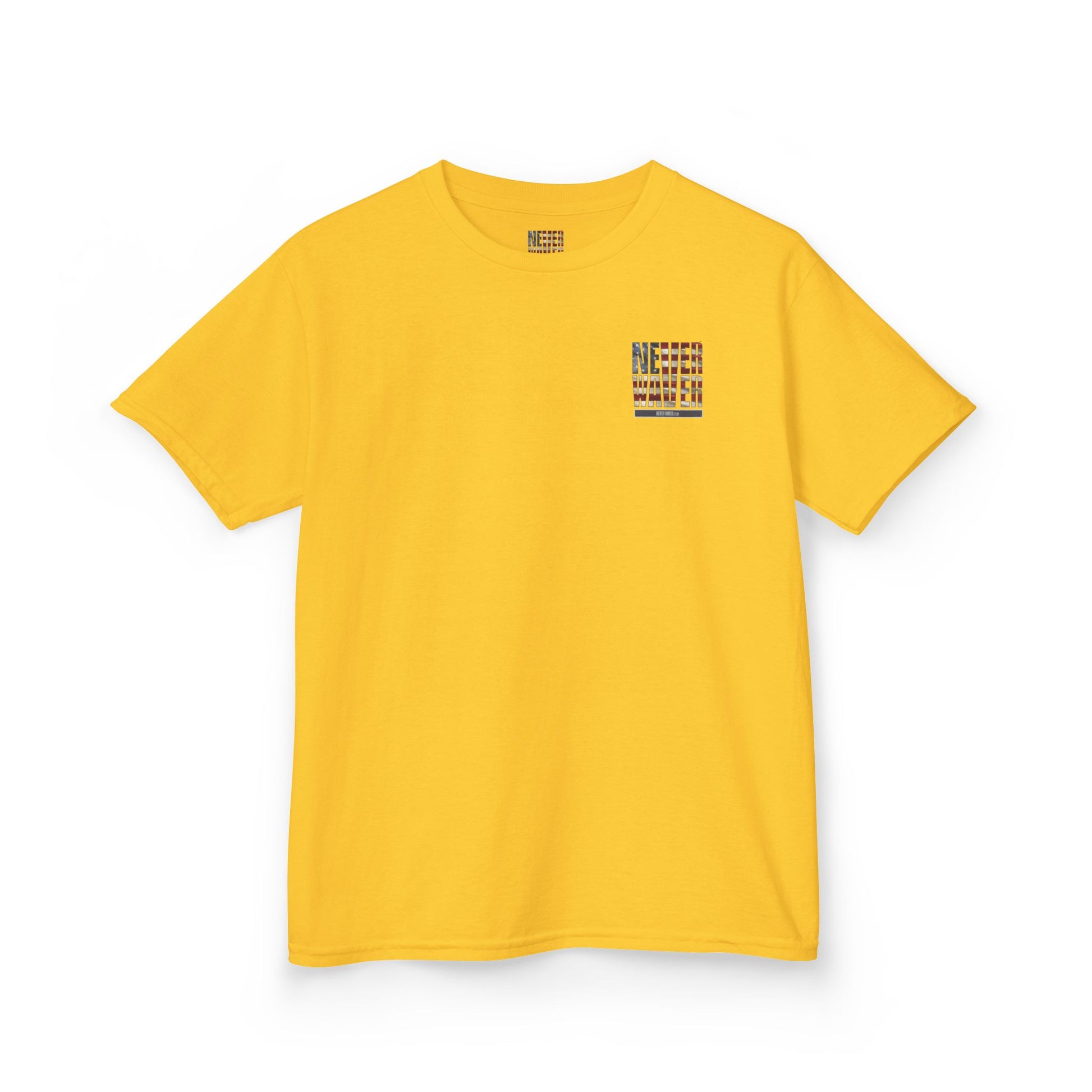 Patriotic Kids Heavy Cotton Tee - 'America Never Waver' USA Graphic Tee - Never Waver