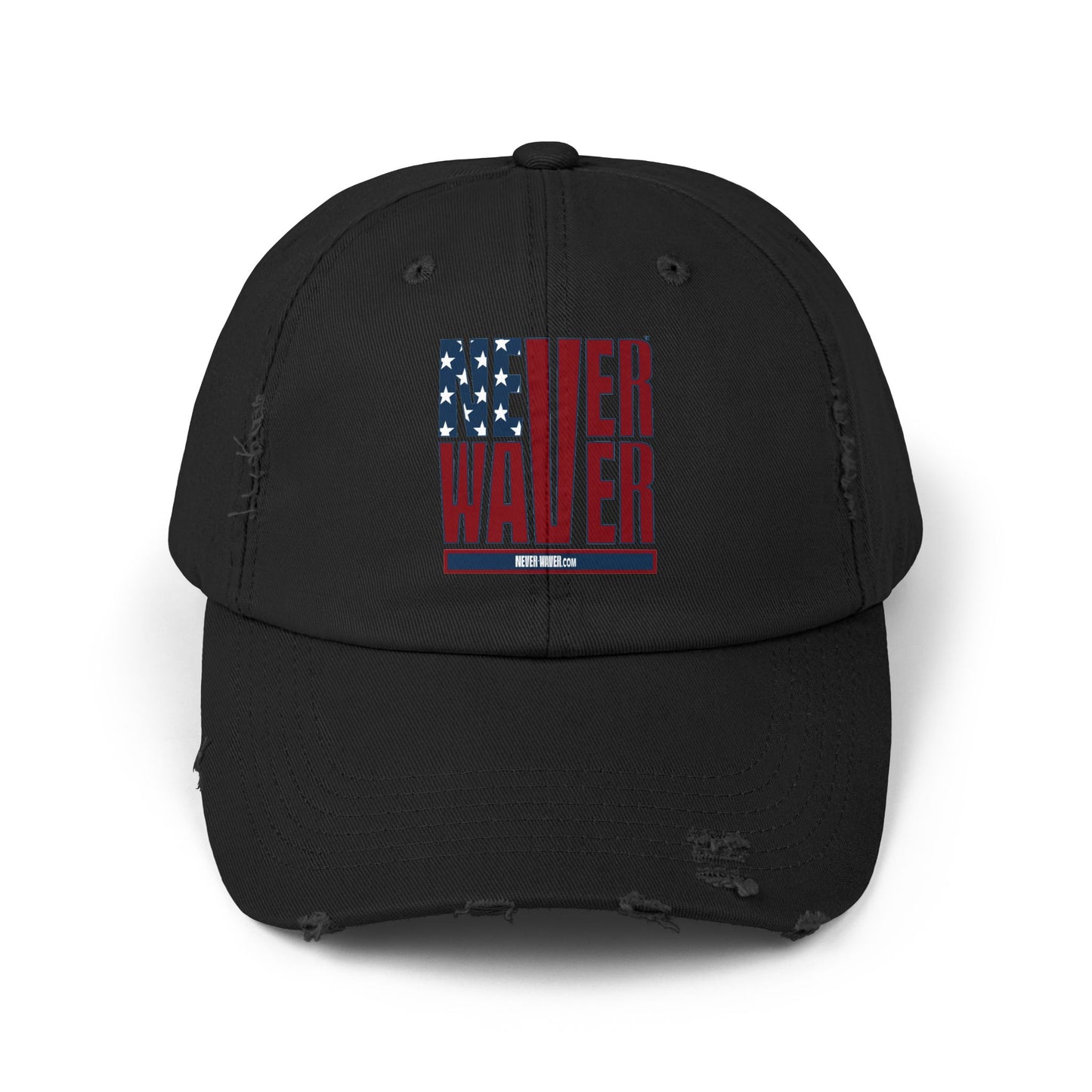 Unisex Distressed Cap - 'Never Waver' Casual Hat for Everyday Style Patriotic
