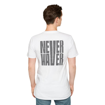 Never Waver” Jesus a bold, eye-catching design that reflects a steadfast faith and confidence in Christ. Unisex Soft style T-Shirt - Never Waver