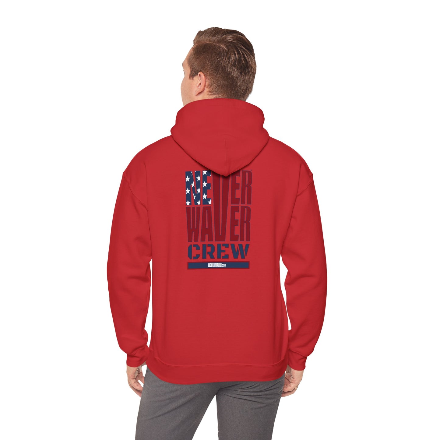 Unisex Heavy Blend™ Hooded Sweatshirt - Never Waver Crew with  American Flag Design - Never Waver
