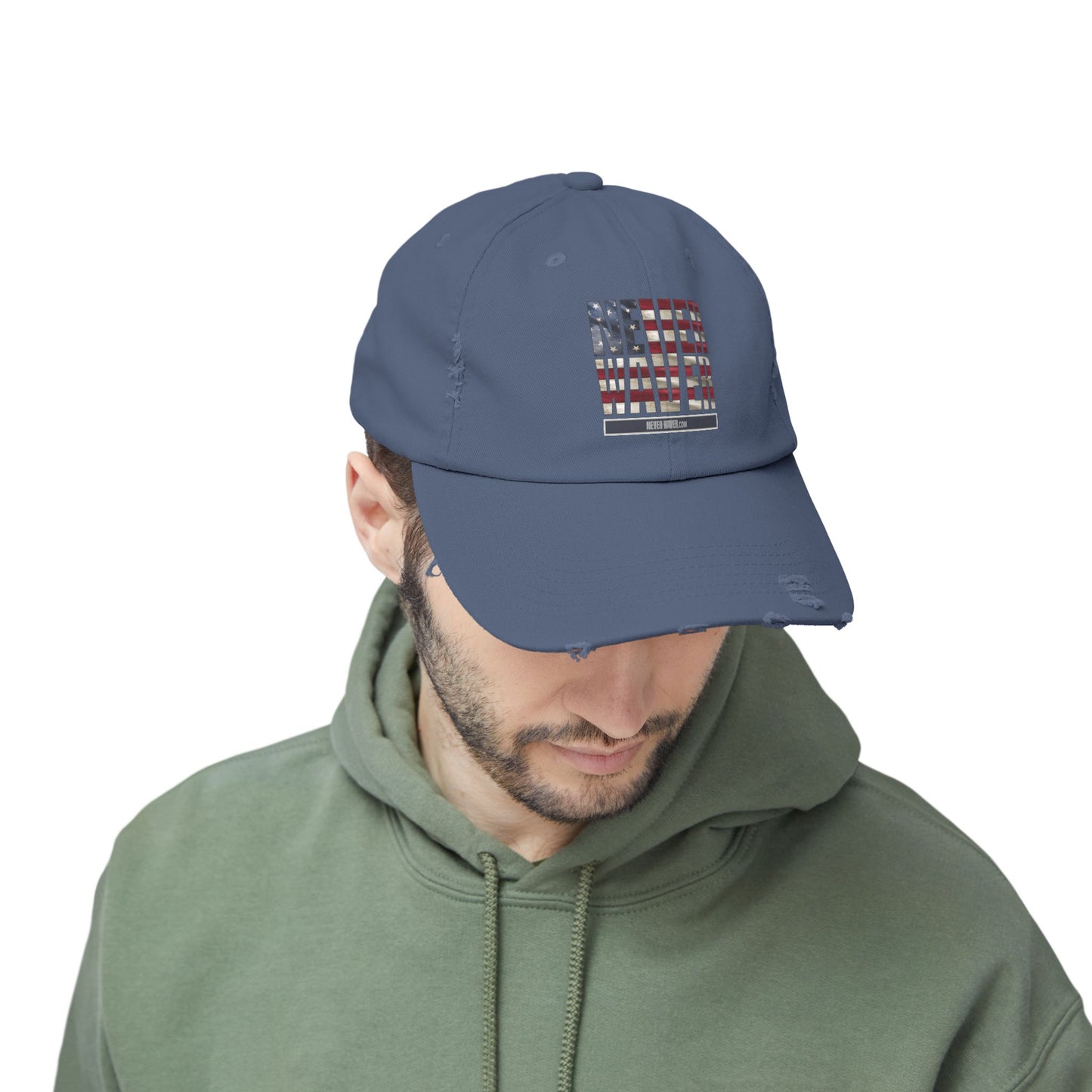 Distressed Cap - "Never Waver" Statement Hat for Everyday Style Patriotic