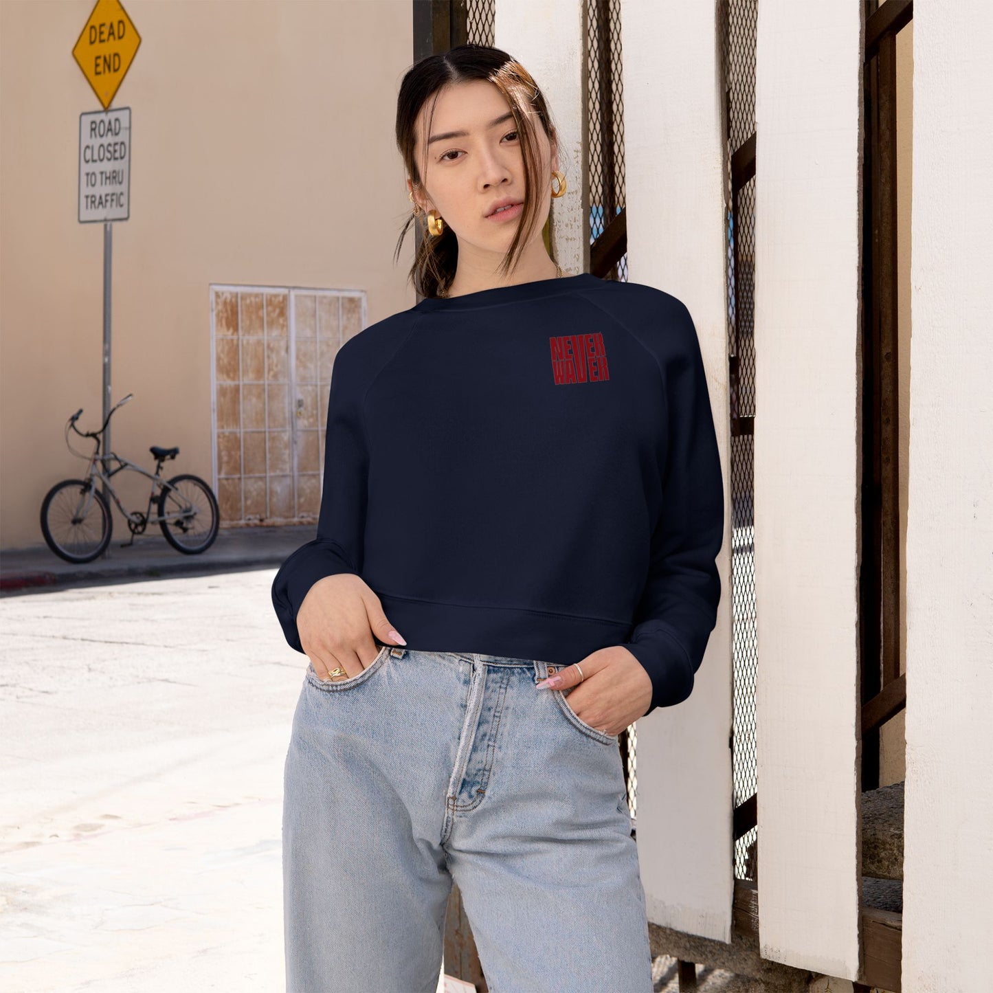 Never Waver Just A Mom Trying Not to Raise A&&holes Women's Cropped Fleece Pullover - Never Waver