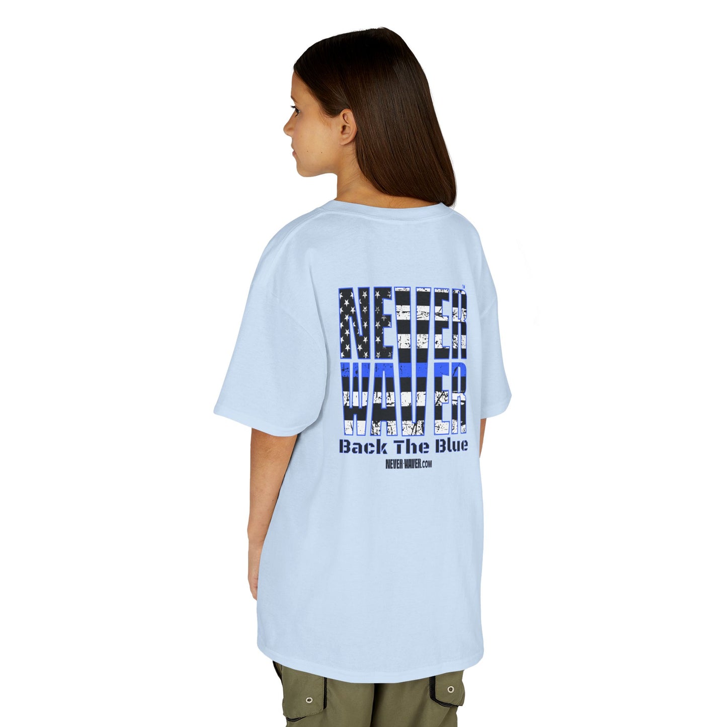 Never Waver Back The Blue  Kids Heavy Cotton™ Tee - Never Waver