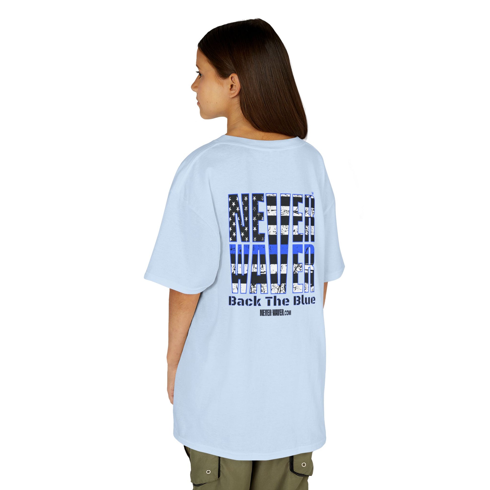 Never Waver Back The Blue  Kids Heavy Cotton™ Tee - Never Waver
