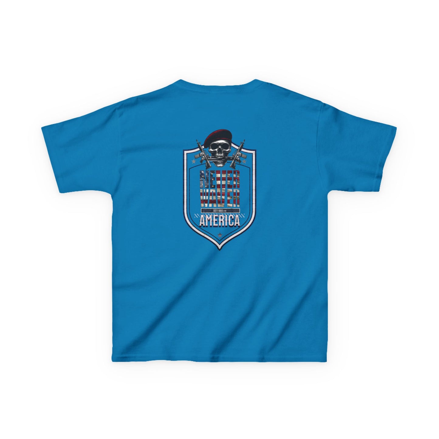 Patriotic Kids Heavy Cotton Tee - 'America Never Waver' USA Graphic Tee - Never Waver