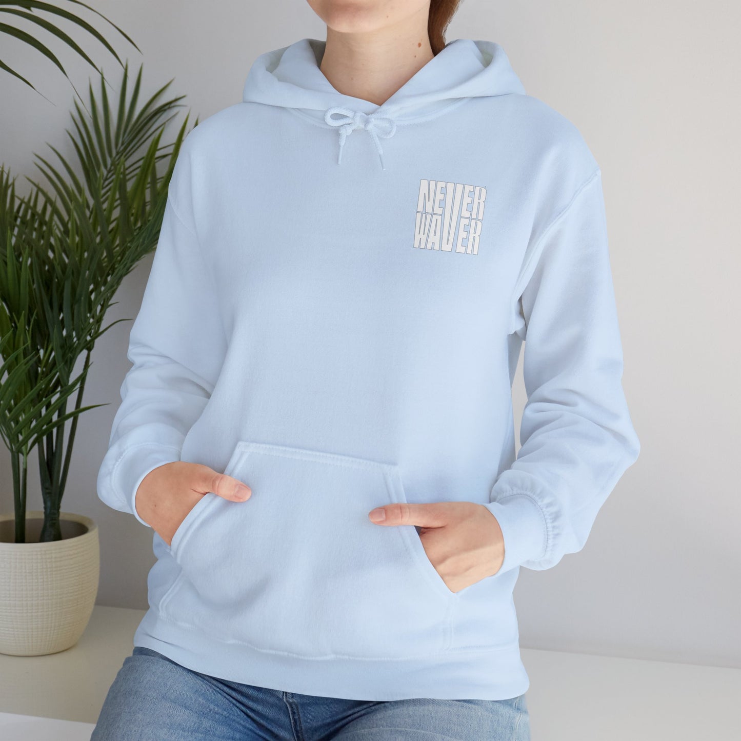 Never Waver” Jesus a bold, eye-catching design that reflects a steadfast faith and confidence in Christ. Hoodie - Unisex Heavy Blend™ Sweatshirt - Never Waver
